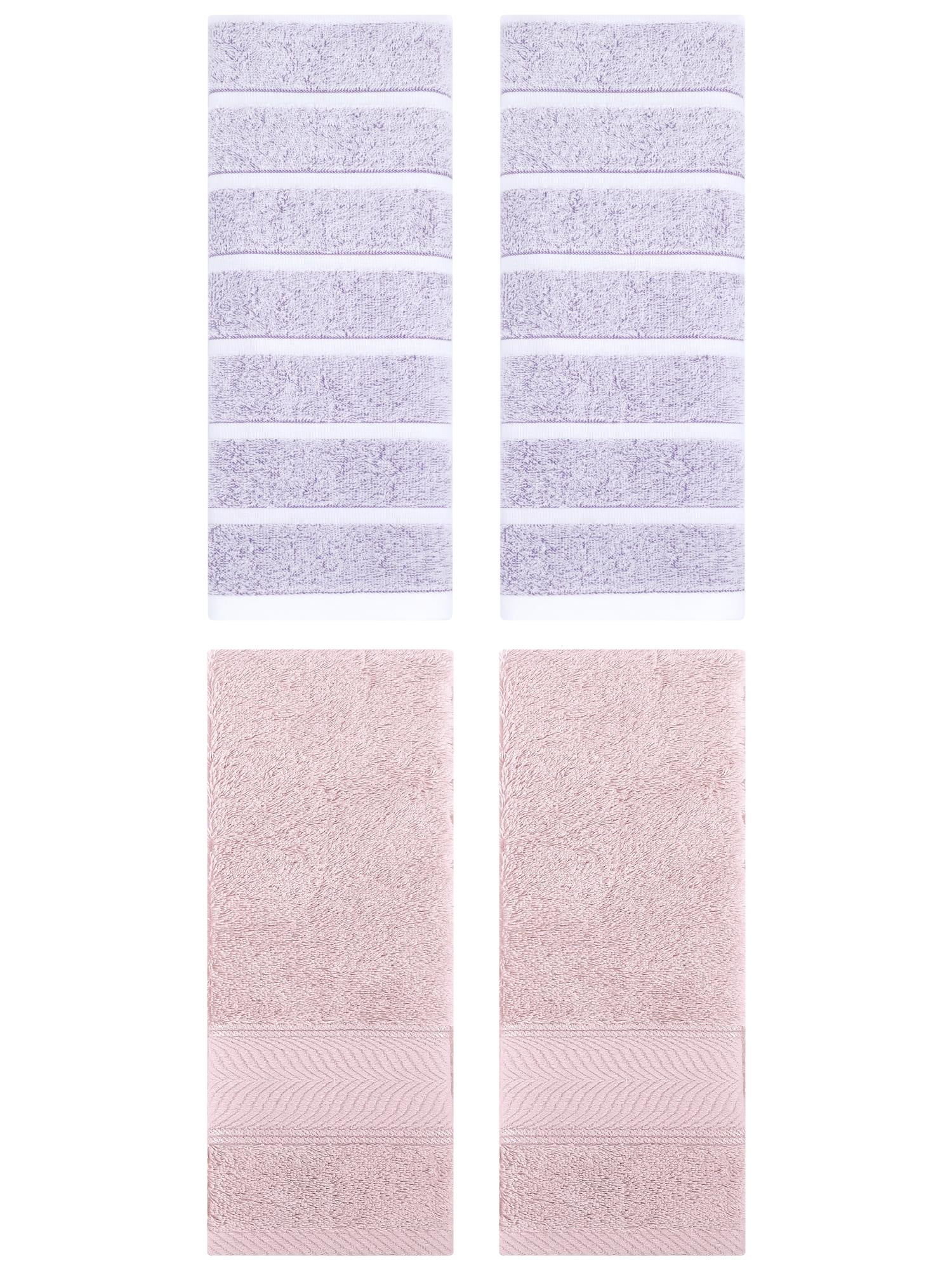 Unique Bargains 4 Pcs Cotton Hand Towel Light Purple/Light Pink 13" x 29"/14" x 30"