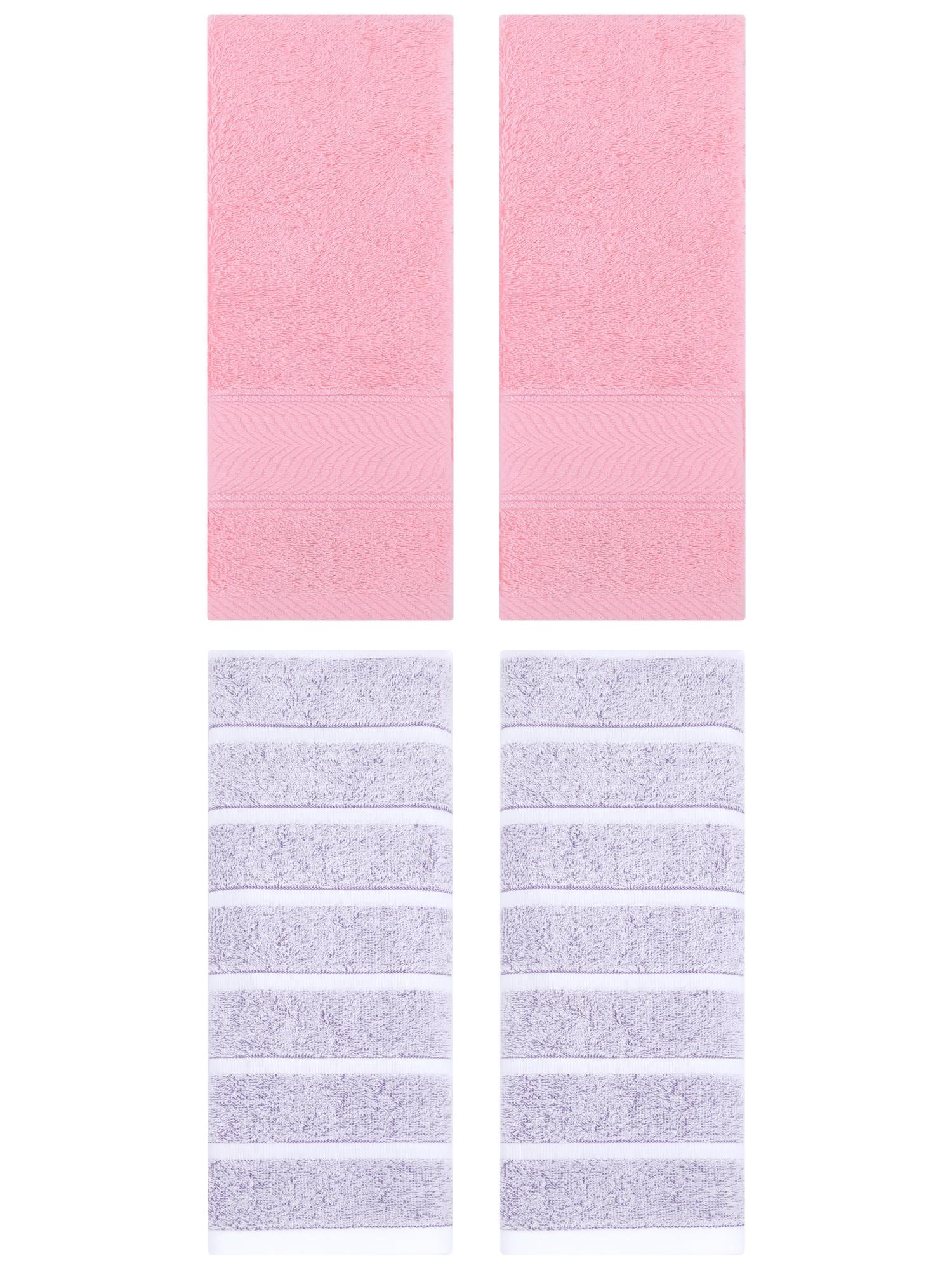 Unique Bargains 4 Pcs Cotton Hand Towel Light Purple/Pink 13" x 29"/14" x 30"