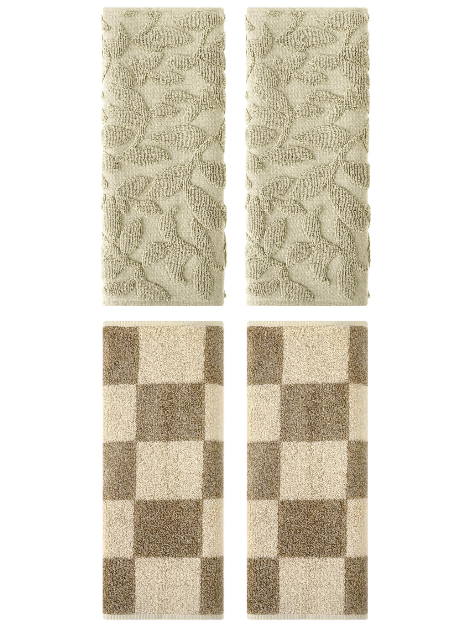 Unique Bargains 4 Pcs Cotton Hand Towel Set Brown/Khaki 14" x 28"/14" x 30"