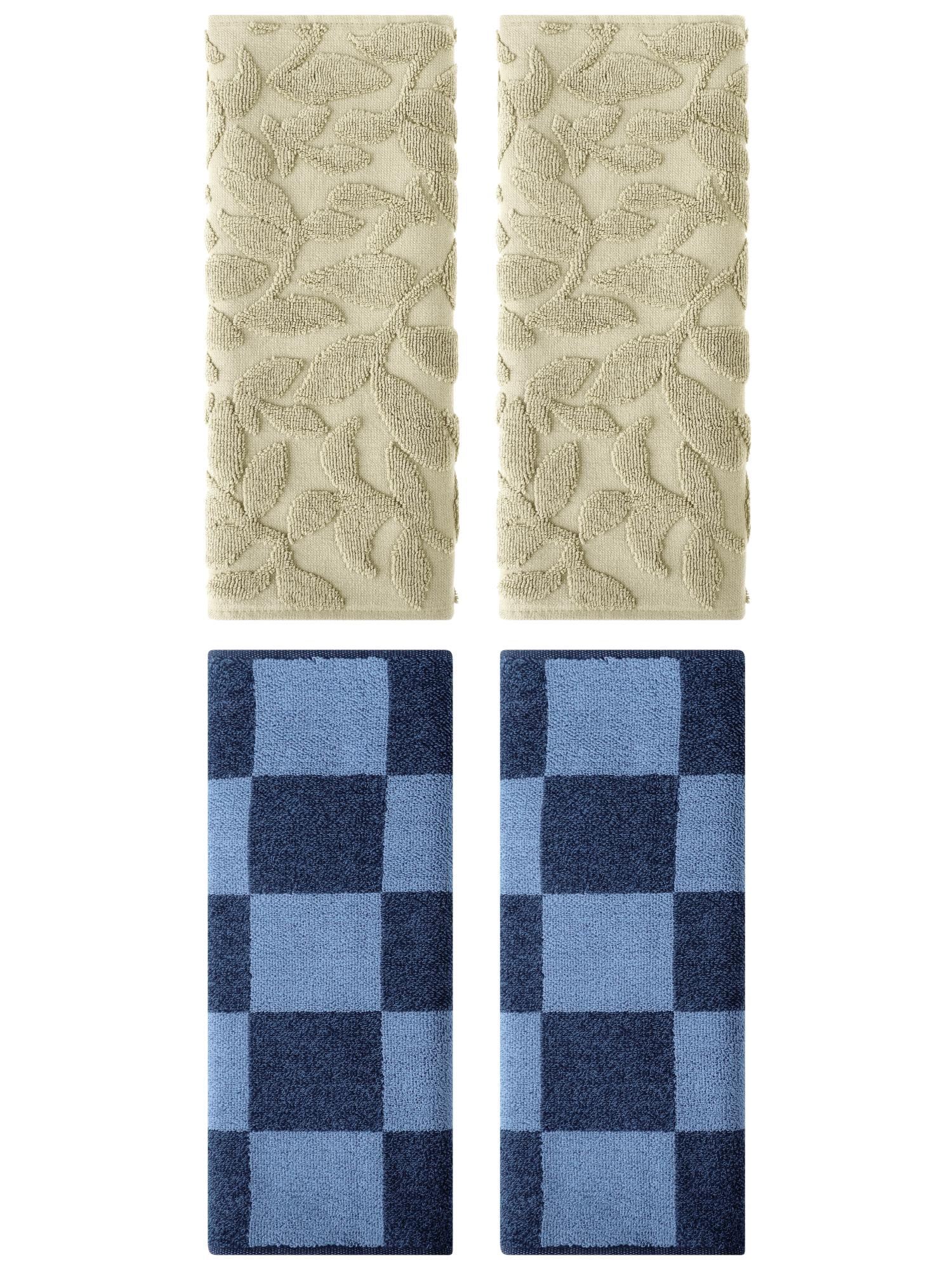 Unique Bargains 4 Pcs Cotton Hand Towel Set Dark Blue/Khaki 14" x 28"/14" x 30"