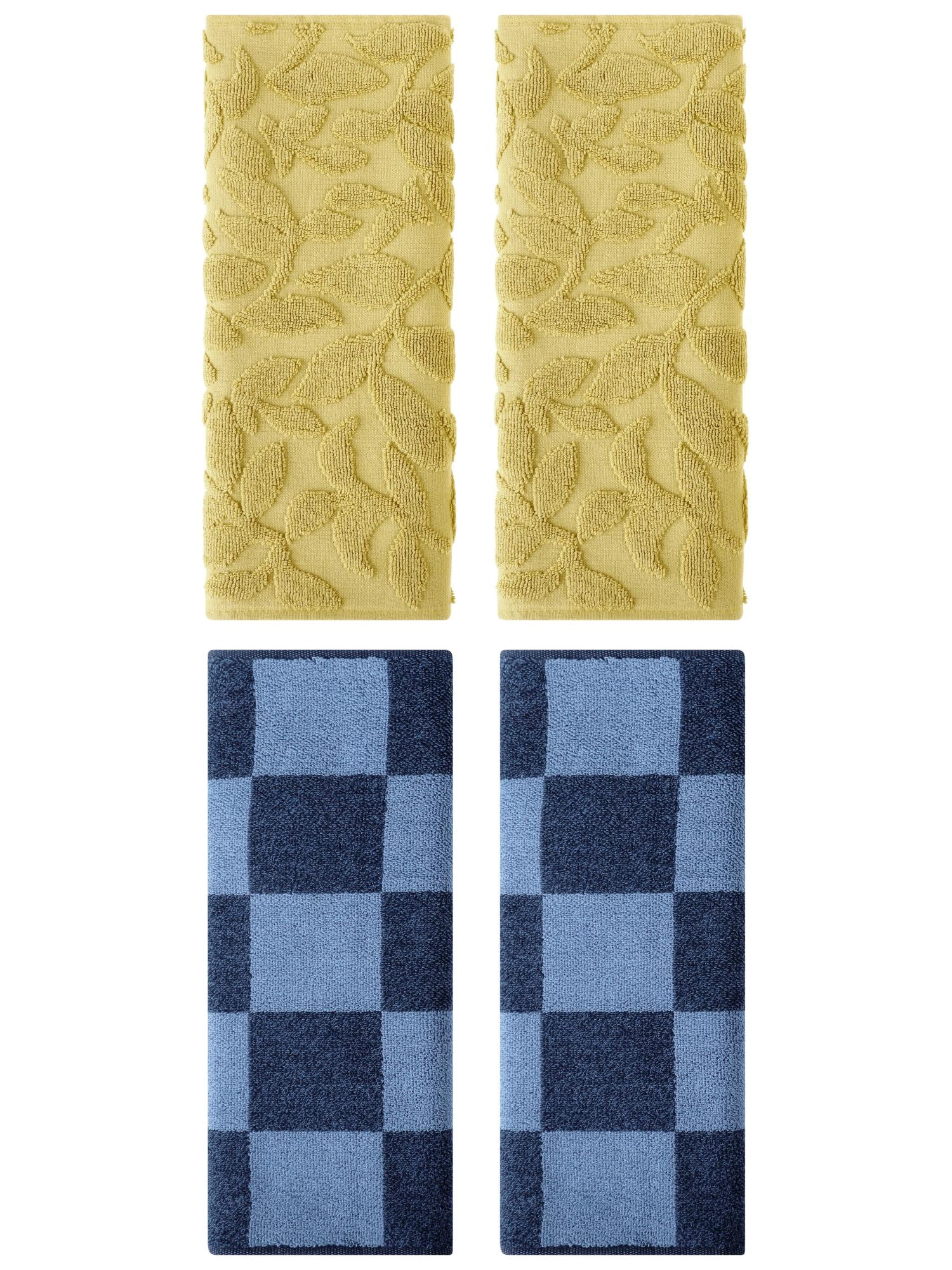 Unique Bargains 4 Pcs Cotton Hand Towel Set Dark Blue/Yellow 14" x 28"/14" x 30"