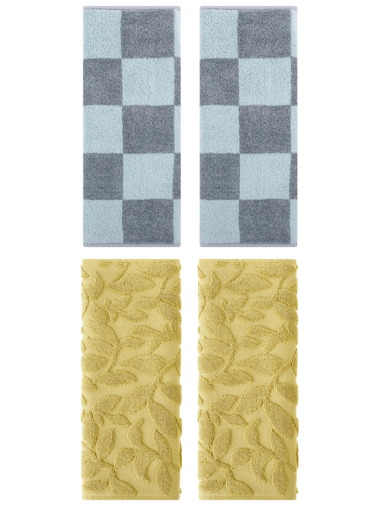 Unique Bargains 4 Pcs Cotton Hand Towel Set Grey/Yellow 14" x 28"/14" x 30"