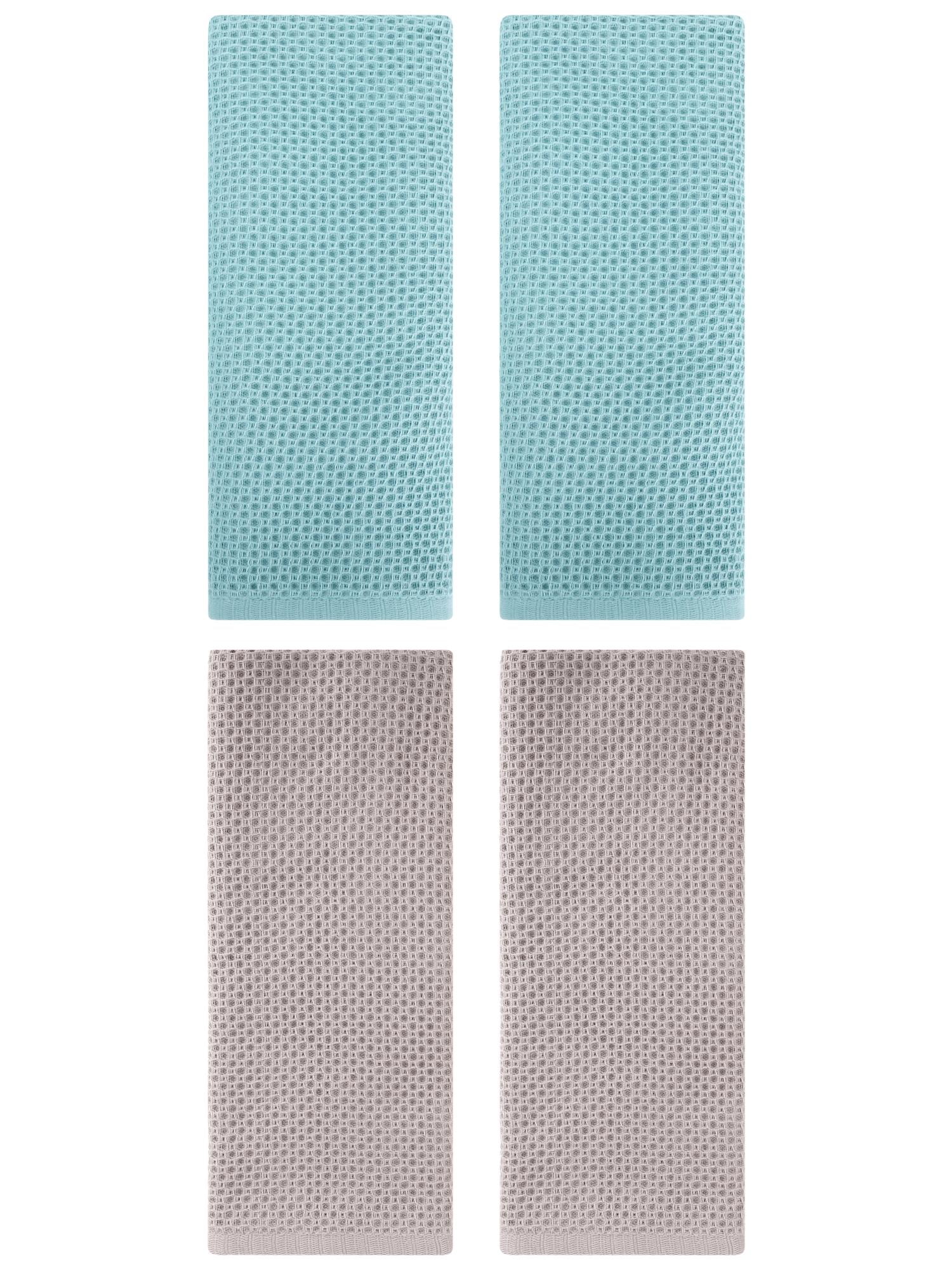Unique Bargains 4 Pcs Cotton Hand Towel Set Light Blue/Camel 13" x 30"