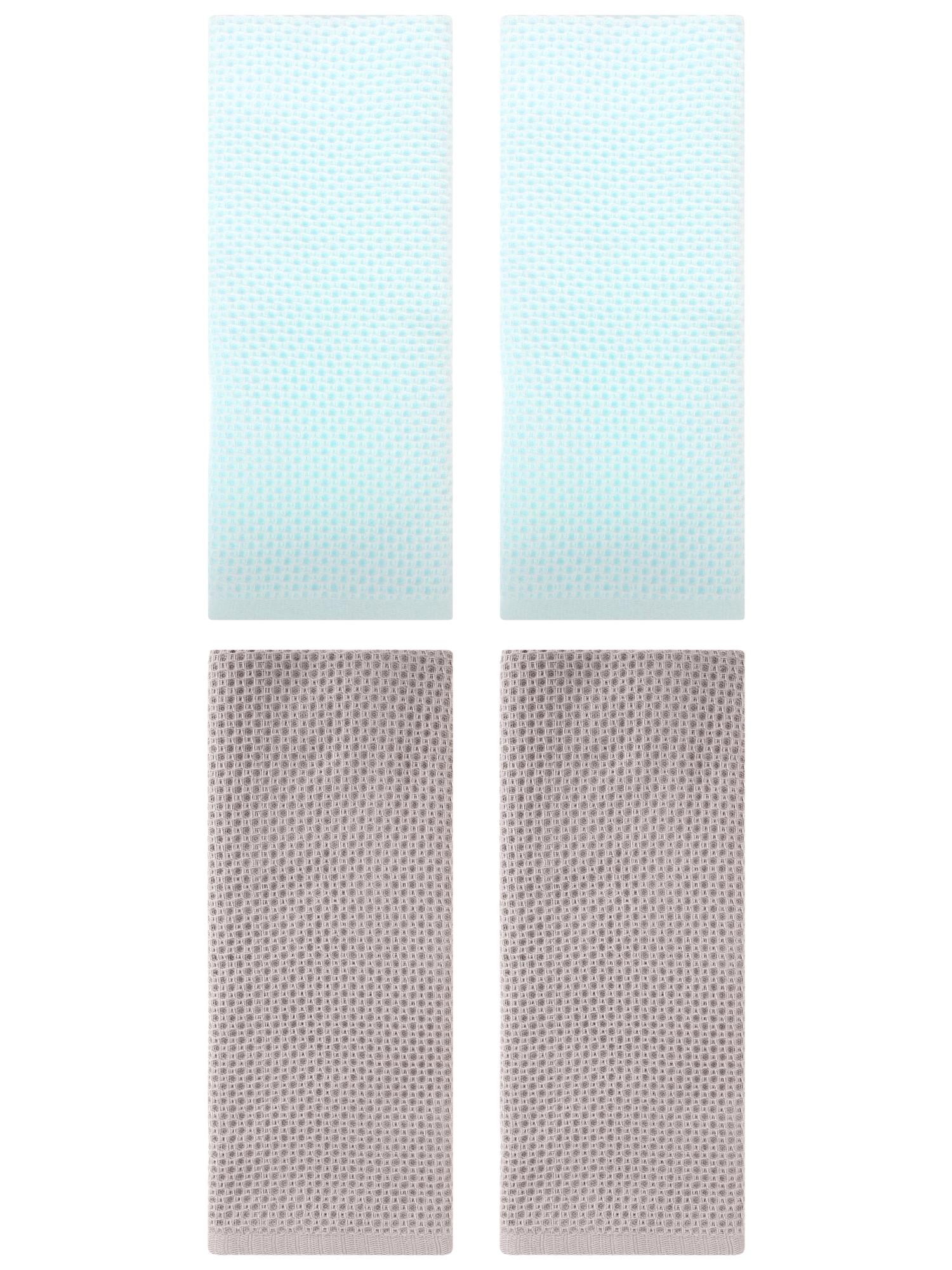 Unique Bargains 4 Pcs Cotton Hand Towel Set Light Cyan/Camel 13" x 30"