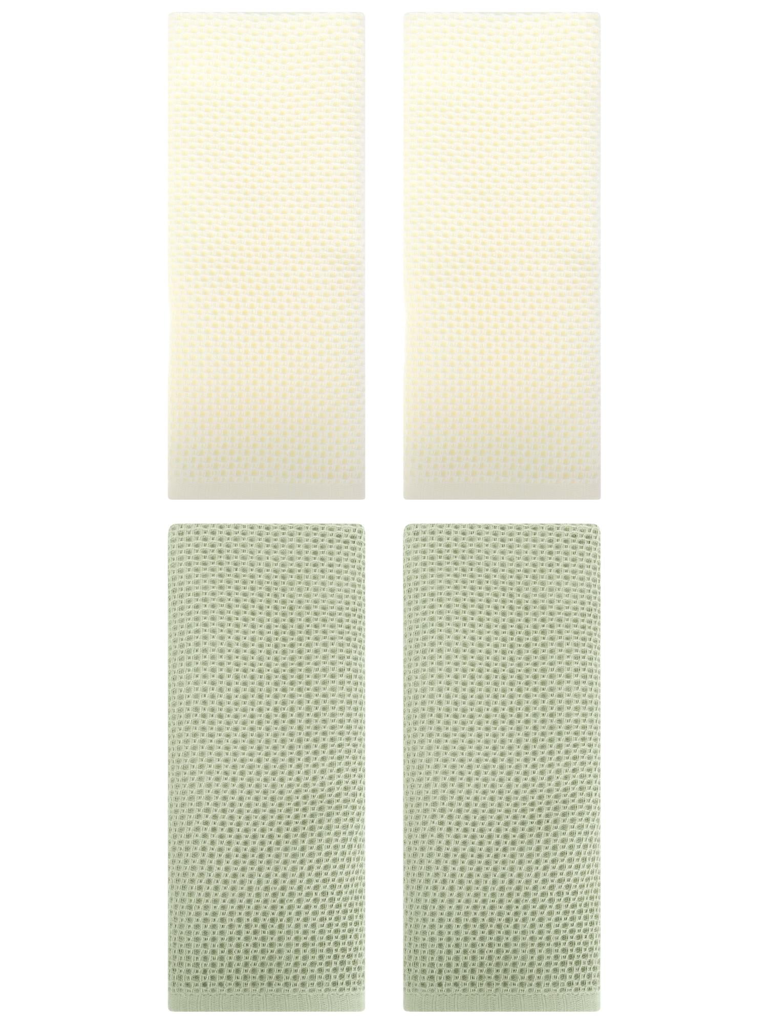 Unique Bargains 4 Pcs Cotton Hand Towel Set Light Green/Beige 13" x 30"