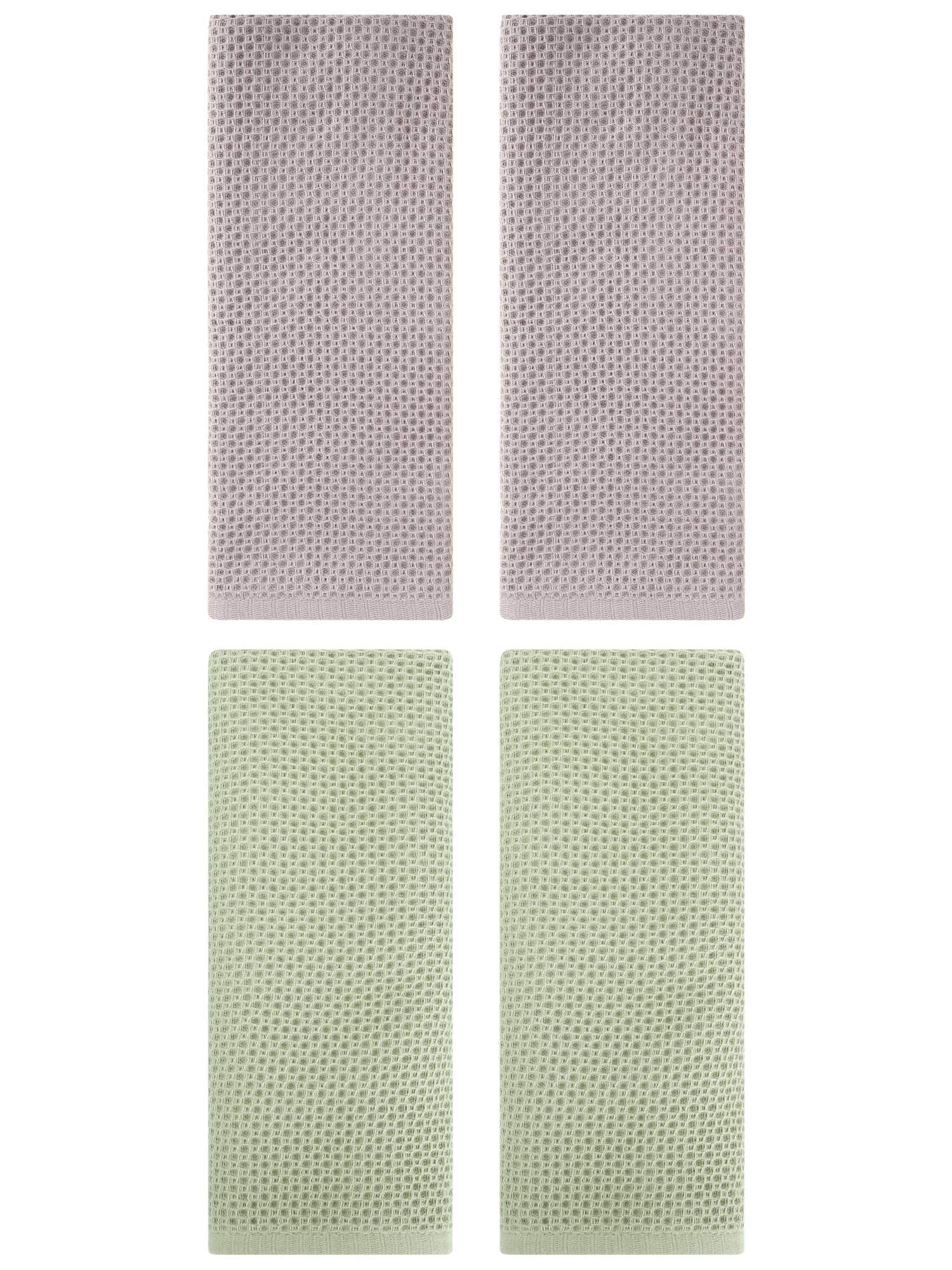 Unique Bargains 4 Pcs Cotton Hand Towel Set Light Green/Camel 13" x 30"