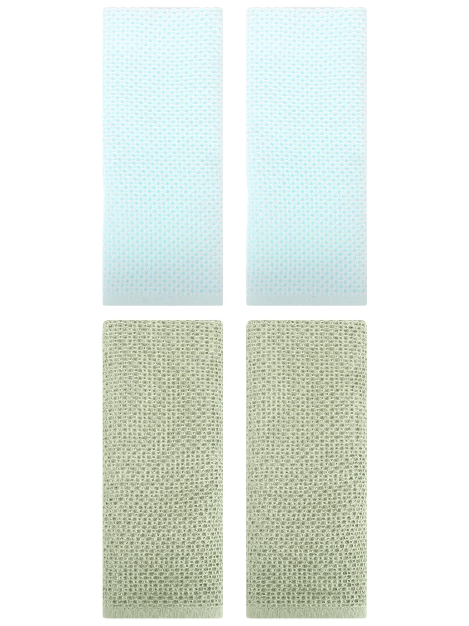 Unique Bargains 4 Pcs Cotton Hand Towel Set Light Green/Light Cyan 13" x 30"