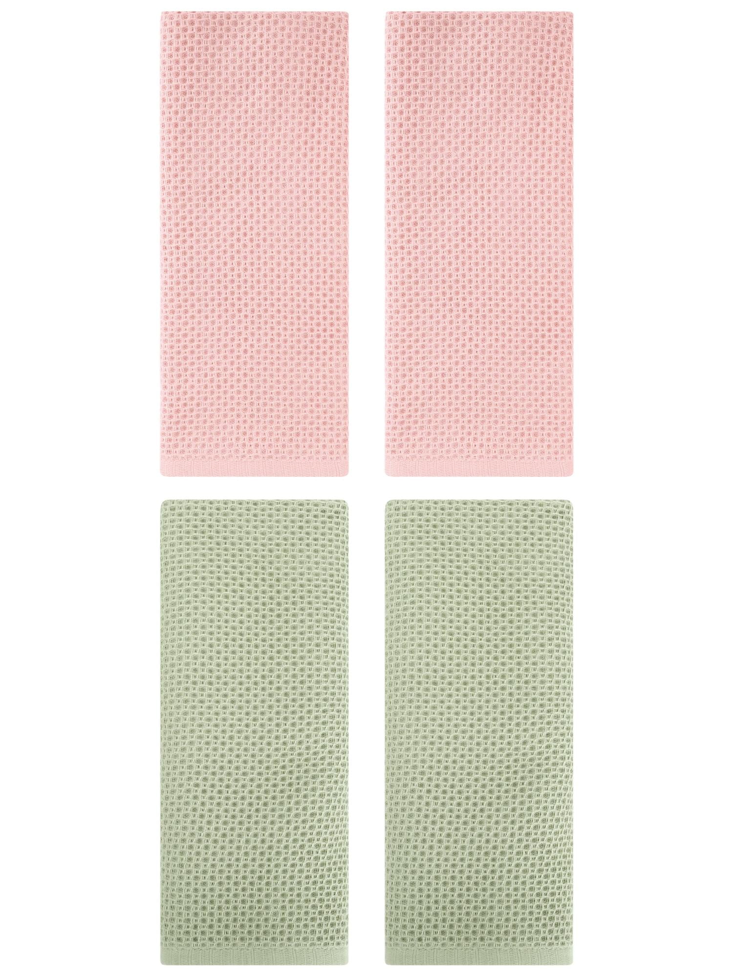 Unique Bargains 4 Pcs Cotton Hand Towel Set Pink/Light Green 13" x 30"
