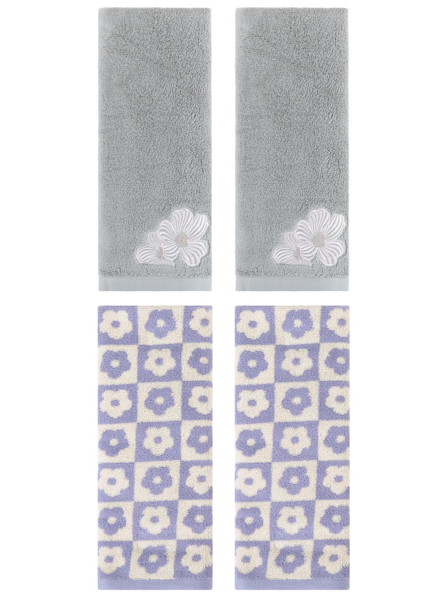 Unique Bargains 4 Pcs Cotton Hand Towel Set Purple/Camel 14" x 30"/14" x 31"