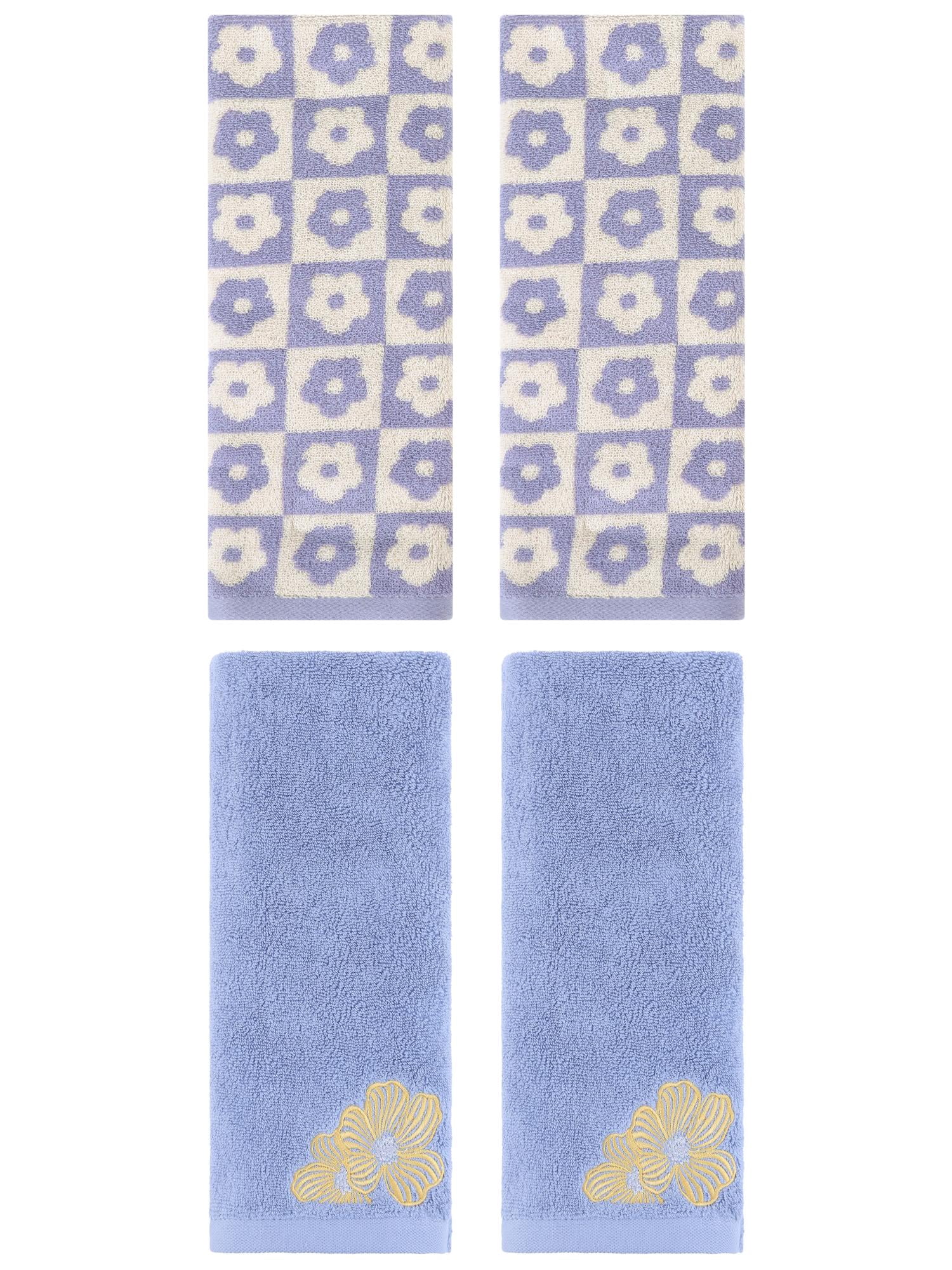 Unique Bargains 4 Pcs Cotton Hand Towel Set Purple/Light Grey 14" x 30"/14" x 31"
