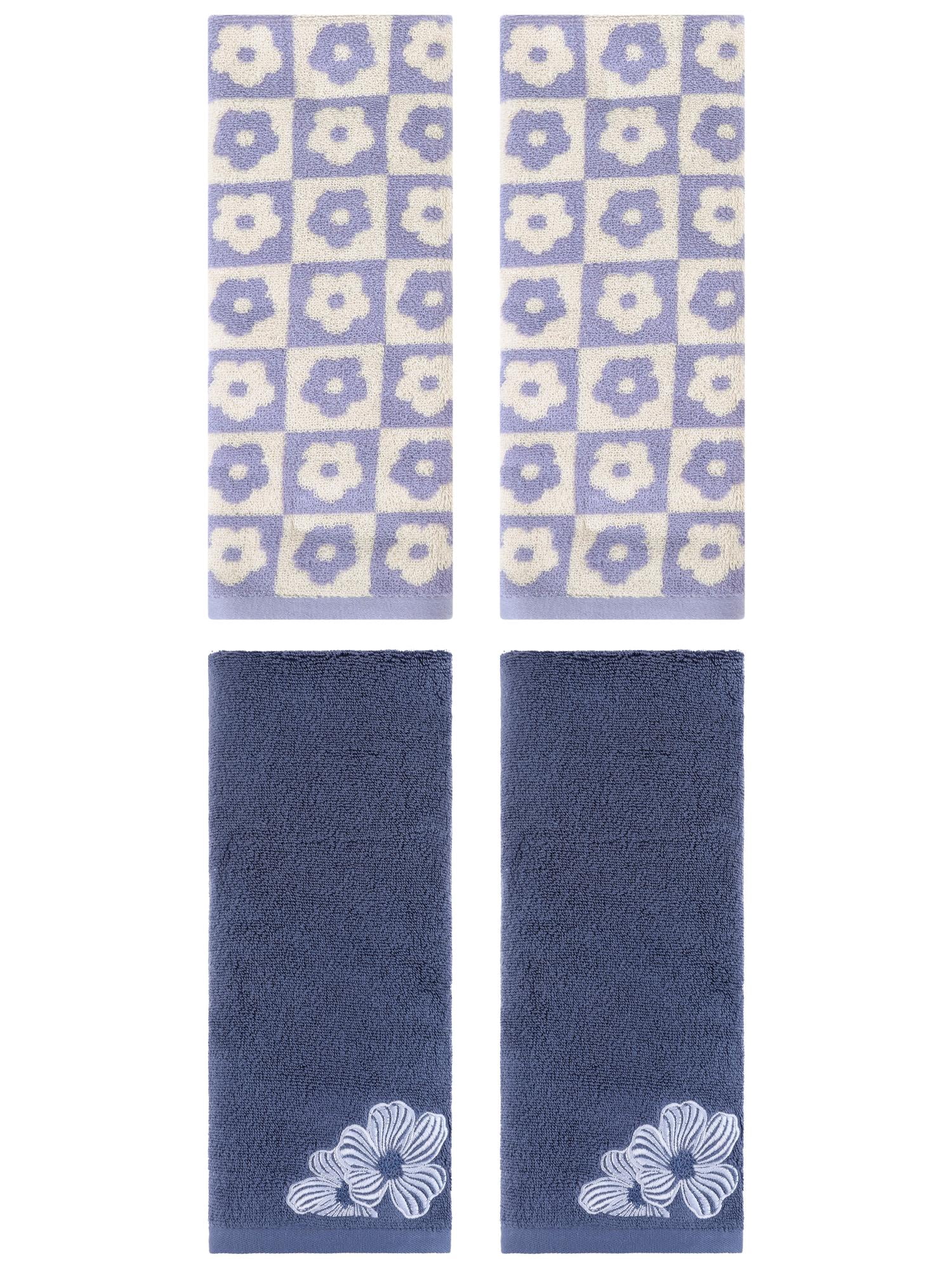 Unique Bargains 4 Pcs Cotton Hand Towel Set Purple/Navy Blue 14" x 30"/14" x 31"