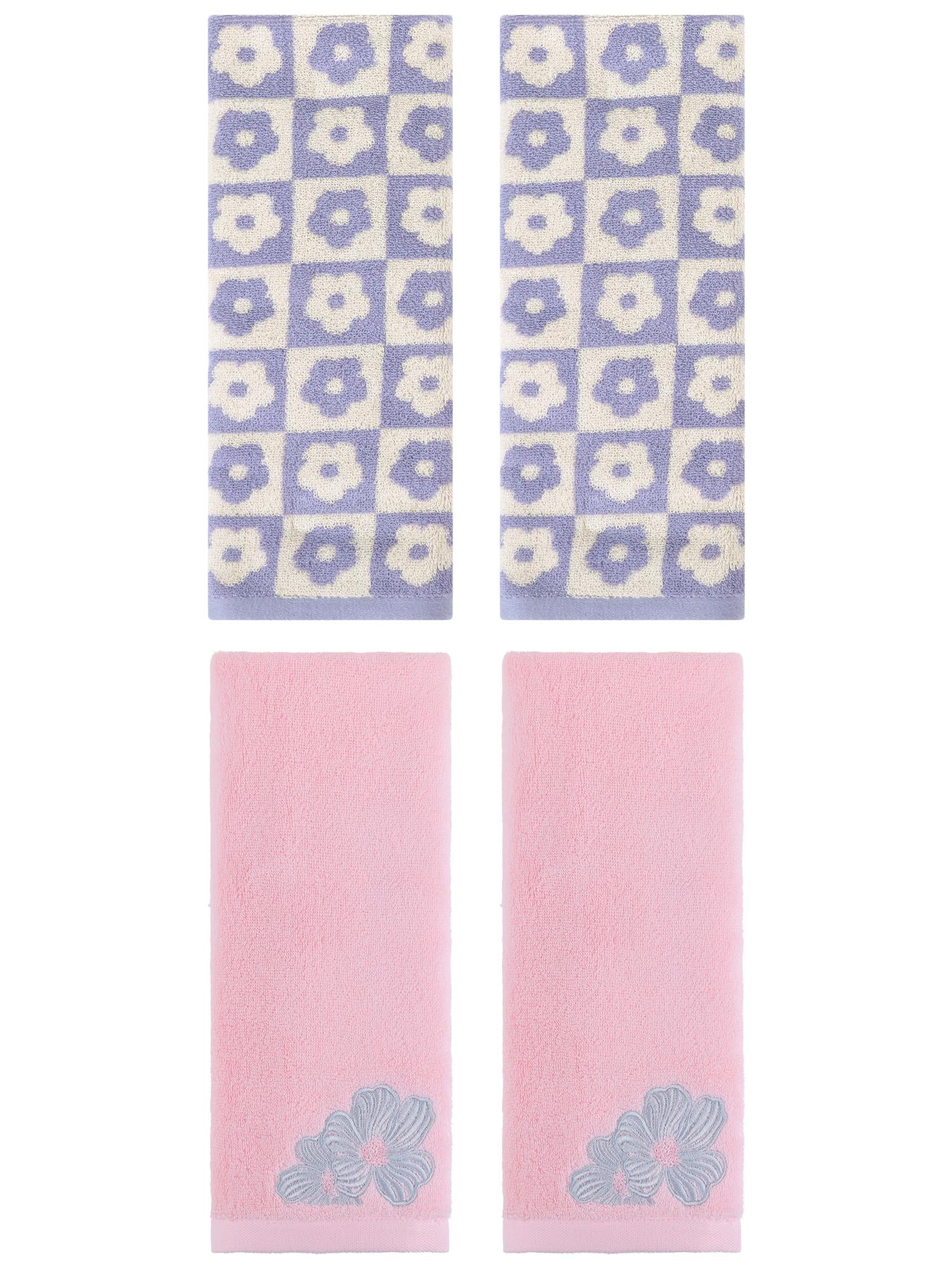 Unique Bargains 4 Pcs Cotton Hand Towel Set Purple/Pink 14" x 30"/14" x 31"