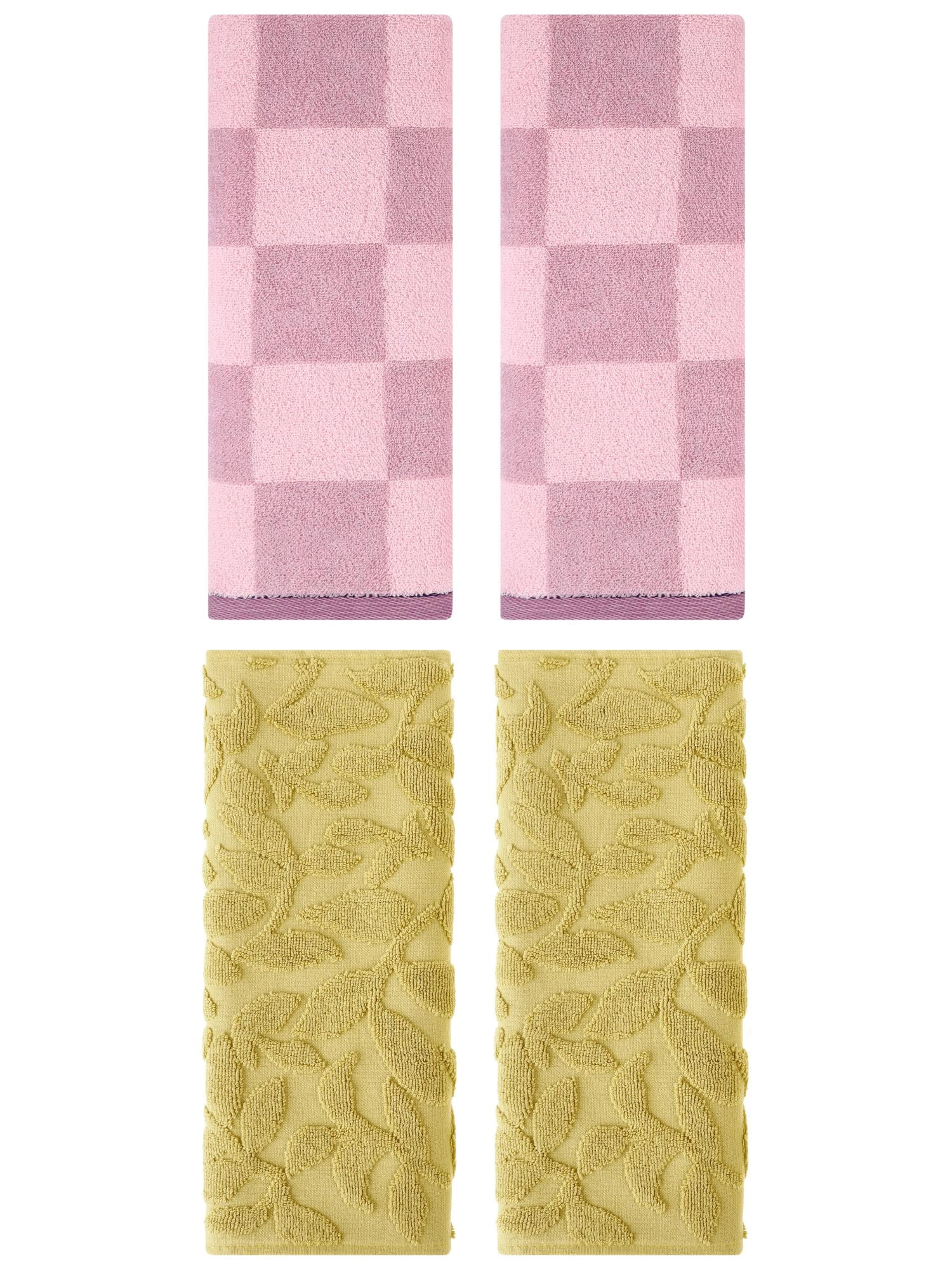 Unique Bargains 4 Pcs Cotton Hand Towel Set Purple/Yellow 14" x 28"/14" x 30"