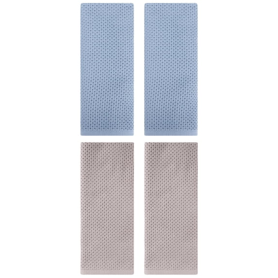 Unique Bargains 4 Pcs Cotton Hand Towel Set Steel Blue/Camel 13" x 30"