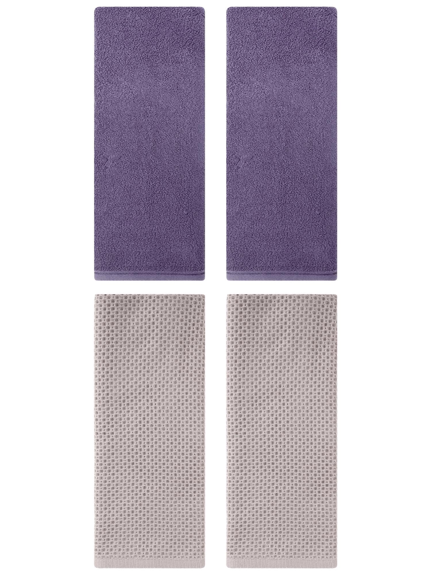 Unique Bargains 4 Pcs Cotton Hand Towels 13" x 30" Camel/Dark Purple