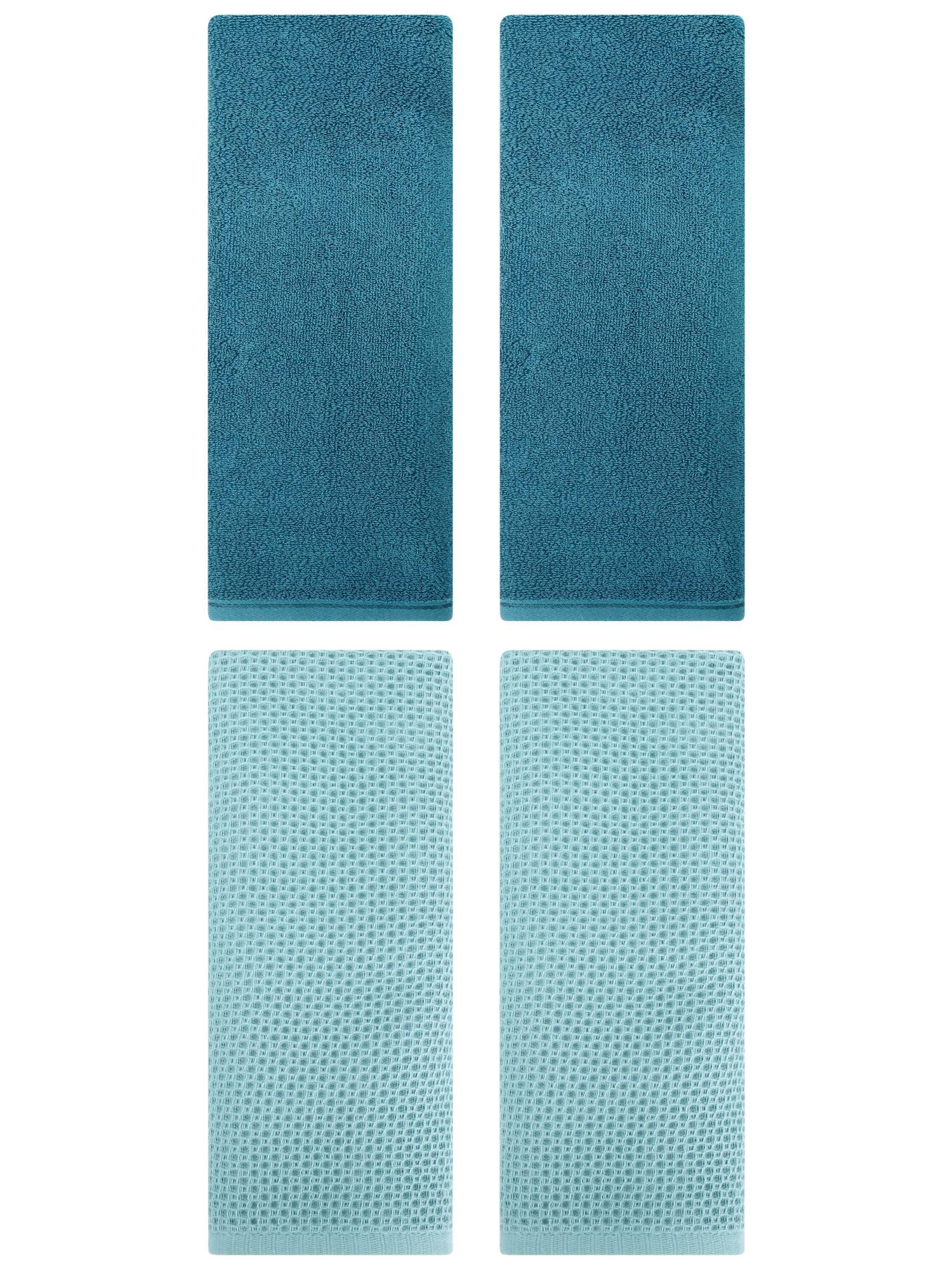 Unique Bargains 4 Pcs Cotton Hand Towels 13" x 30" Light Blue/Dark Cyan