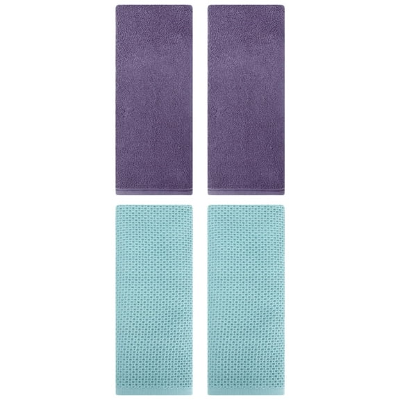 Unique Bargains 4 Pcs Cotton Hand Towels 13" x 30" Light Blue/Dark Purple