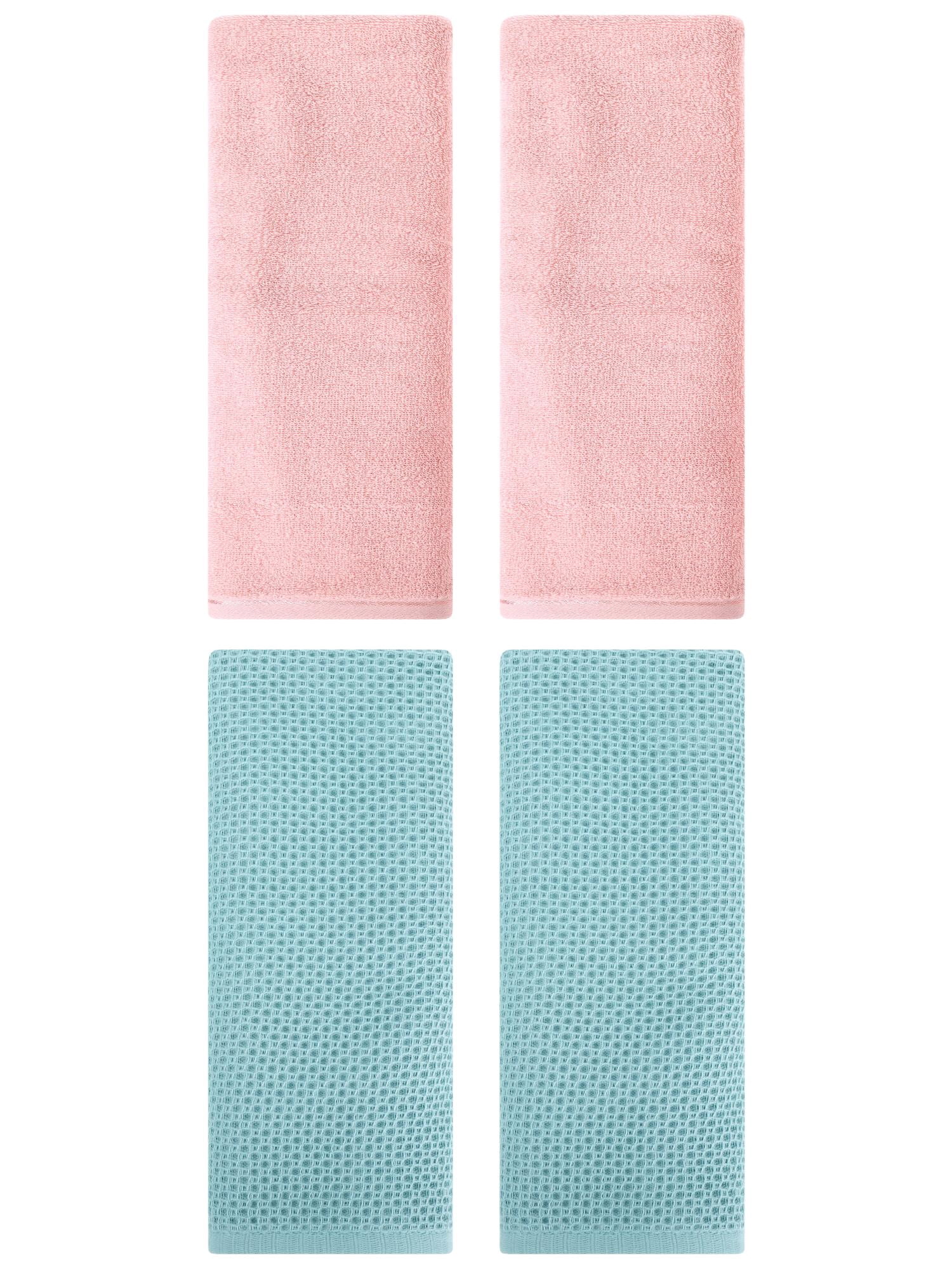 Unique Bargains 4 Pcs Cotton Hand Towels 13" x 30" Light Blue/Pink