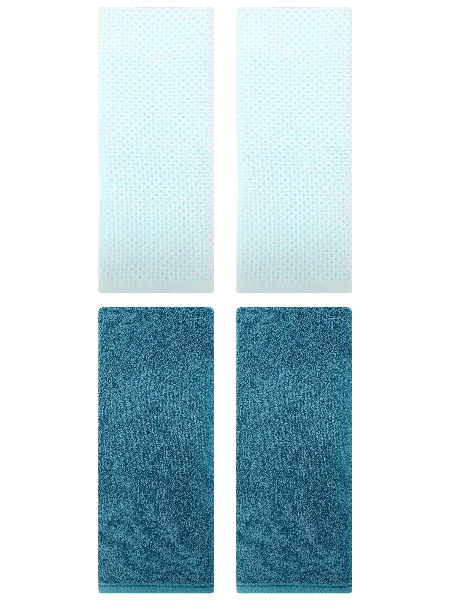 Unique Bargains 4 Pcs Cotton Hand Towels 13" x 30" Light Cyan/Dark Cyan