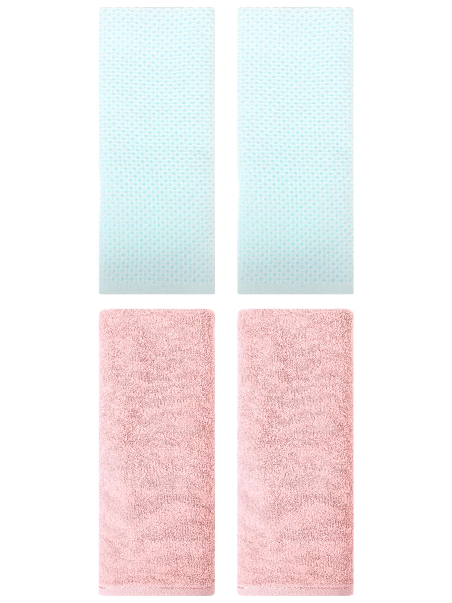 Unique Bargains 4 Pcs Cotton Hand Towels 13" x 30" Light Cyan/Pink