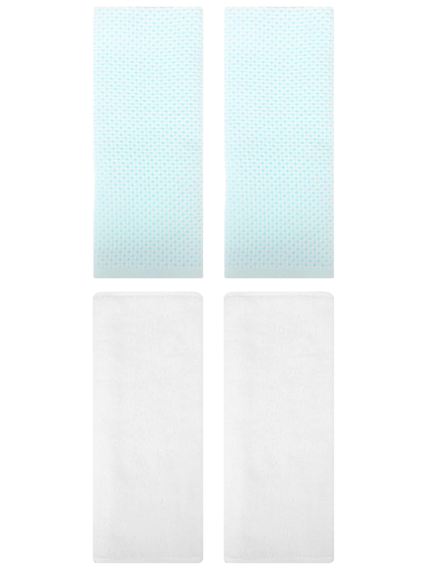 Unique Bargains 4 Pcs Cotton Hand Towels 13" x 30" Light Cyan/White
