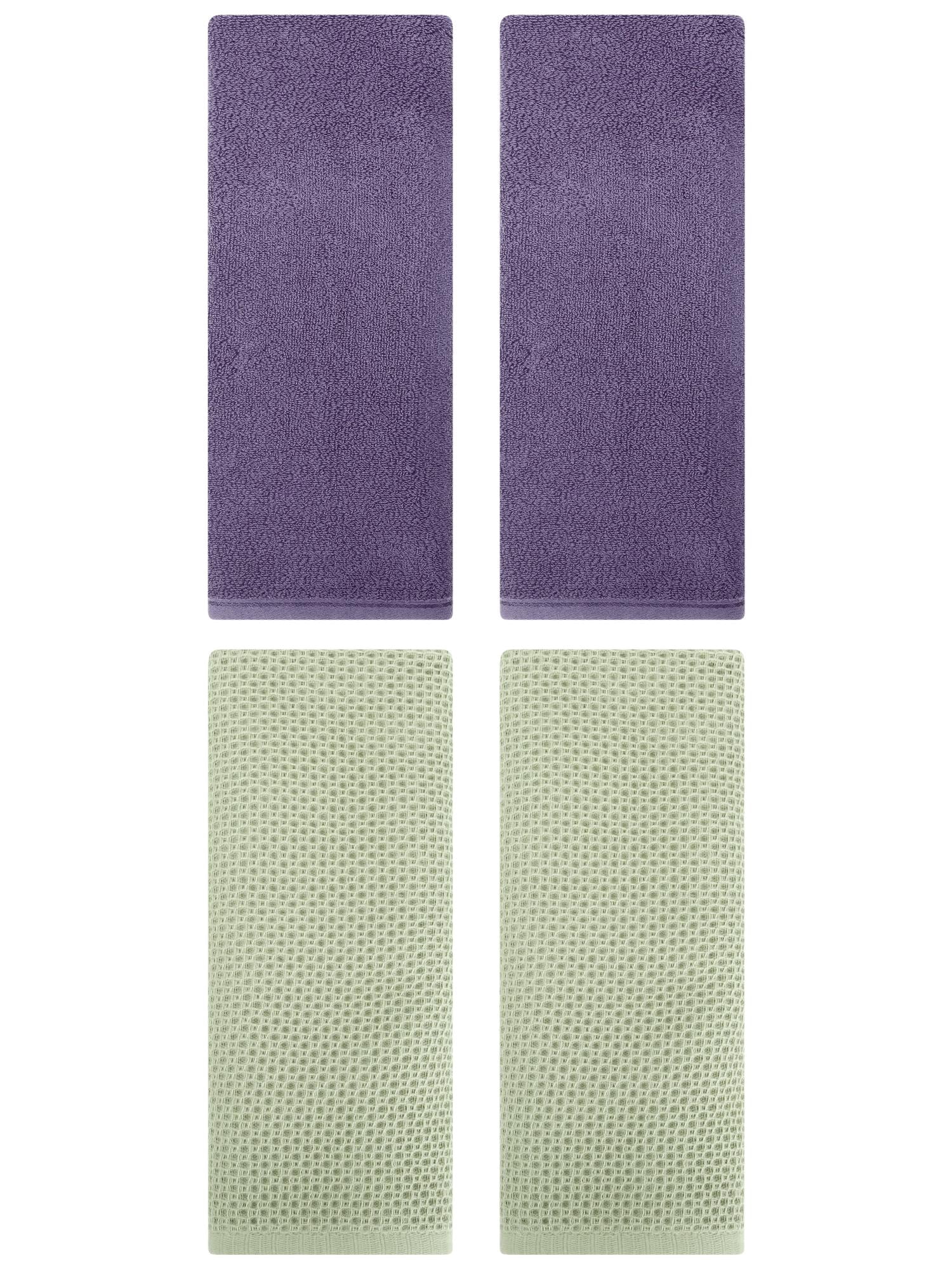 Unique Bargains 4 Pcs Cotton Hand Towels 13" x 30" Light Green/Dark Purple