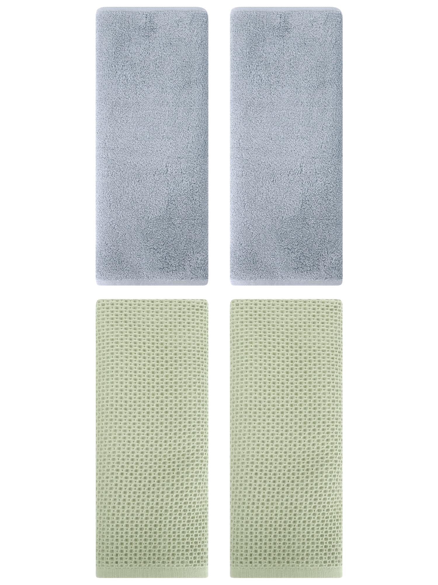 Unique Bargains 4 Pcs Cotton Hand Towels 13" x 30" Light Green/Light Grey