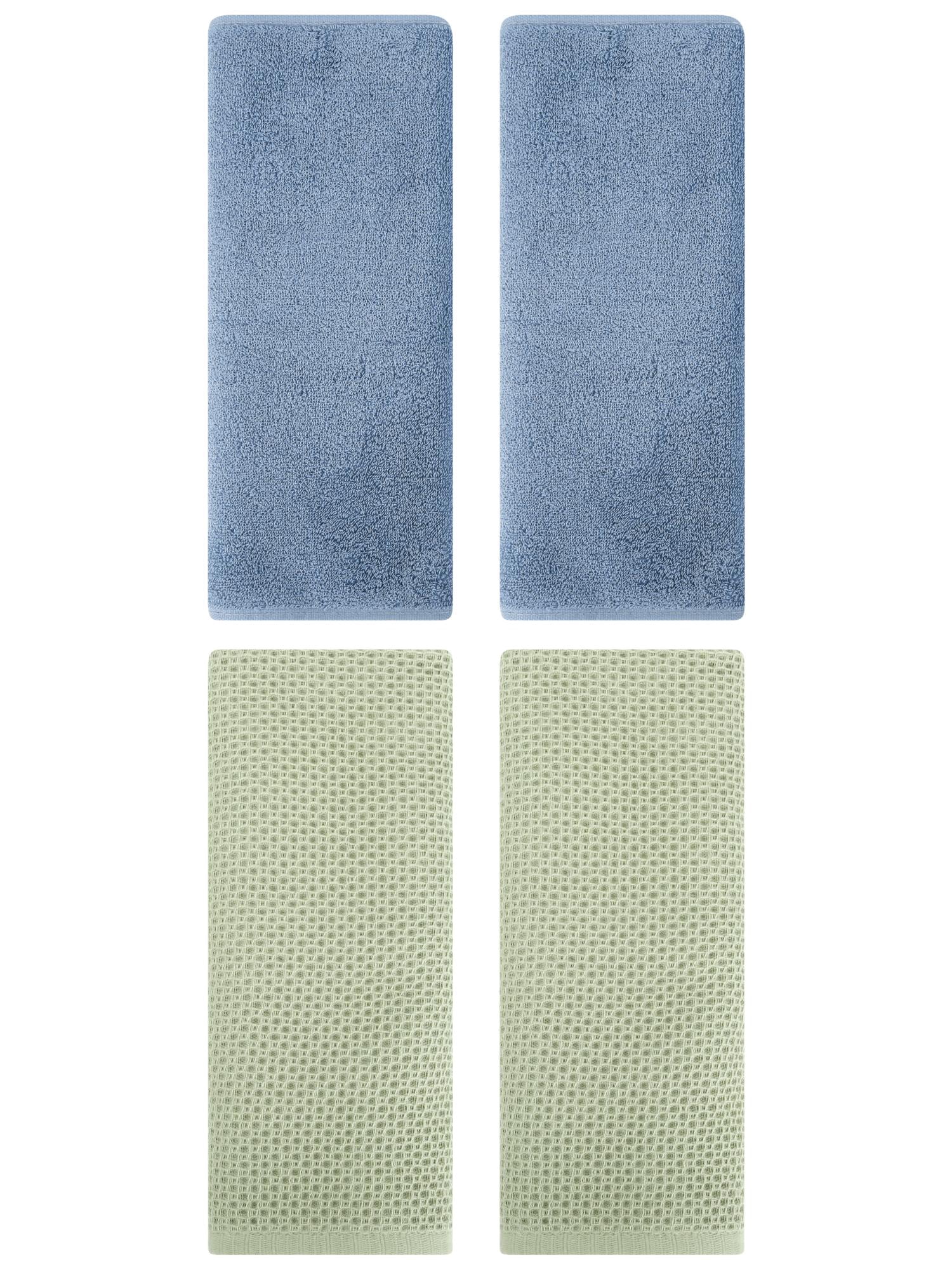 Unique Bargains 4 Pcs Cotton Hand Towels 13" x 30" Light Green/Light Steel Blue