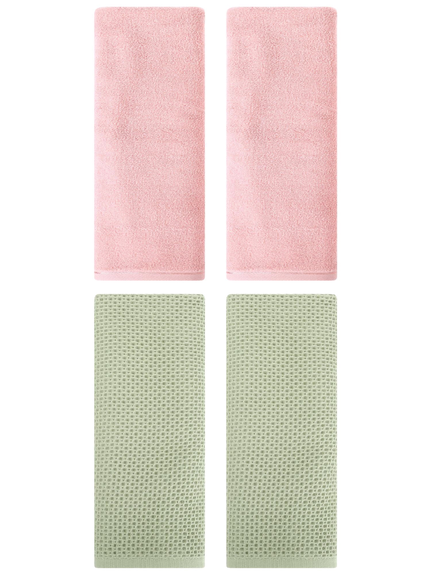Unique Bargains 4 Pcs Cotton Hand Towels 13" x 30" Light Green/Pink