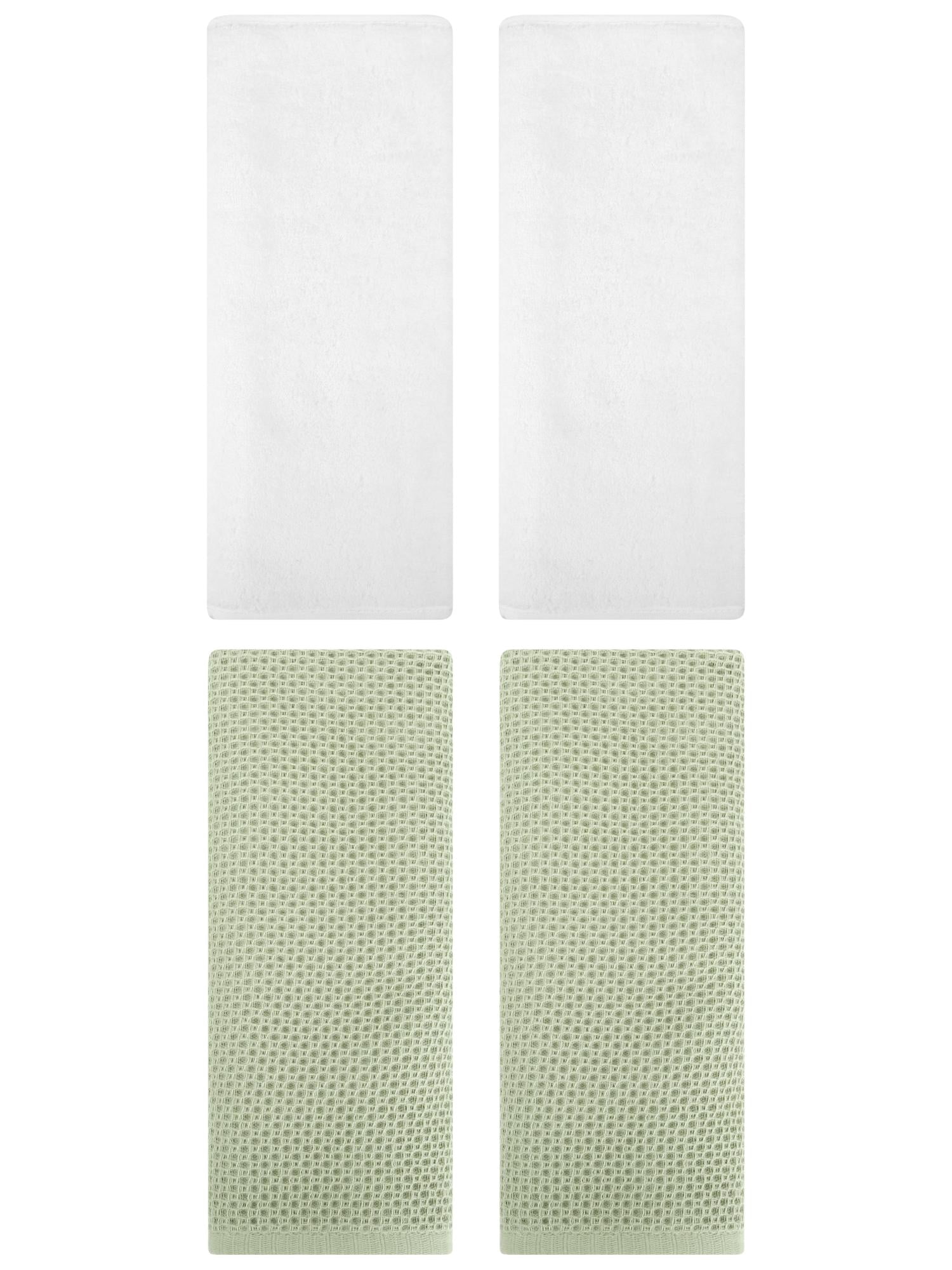 Unique Bargains 4 Pcs Cotton Hand Towels 13" x 30" Light Green/White