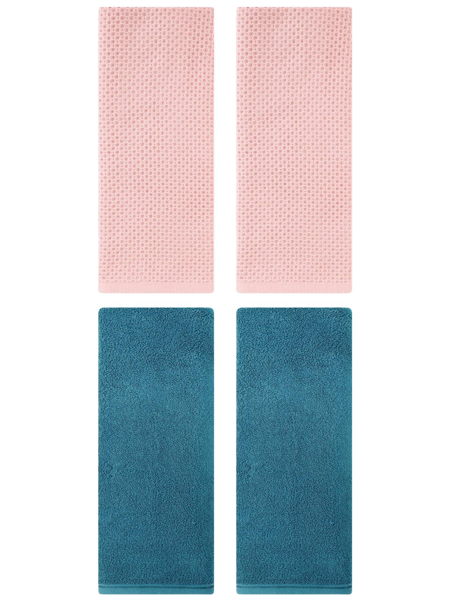 Unique Bargains 4 Pcs Cotton Hand Towels 13" x 30" Pink/Dark Cyan