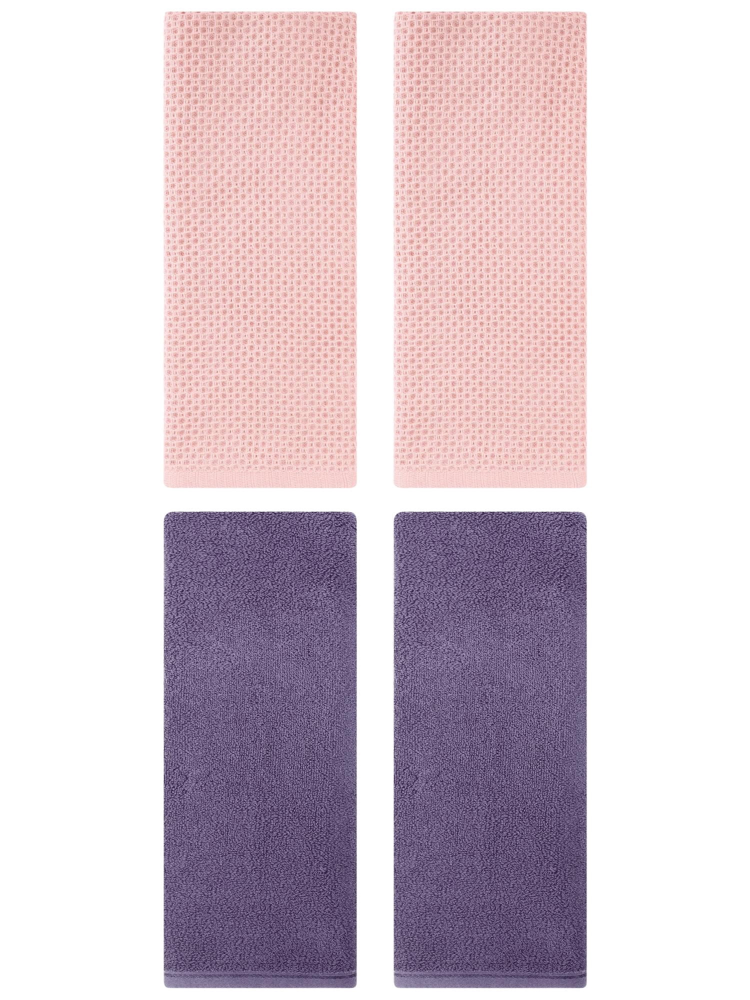 Unique Bargains 4 Pcs Cotton Hand Towels 13" x 30" Pink/Dark Purple