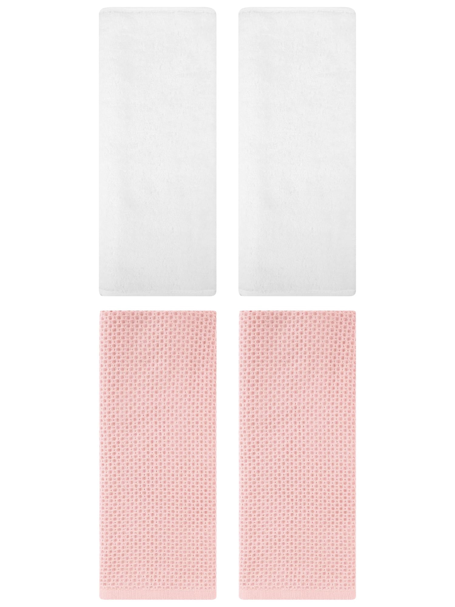 Unique Bargains 4 Pcs Cotton Hand Towels 13" x 30" Pink/White