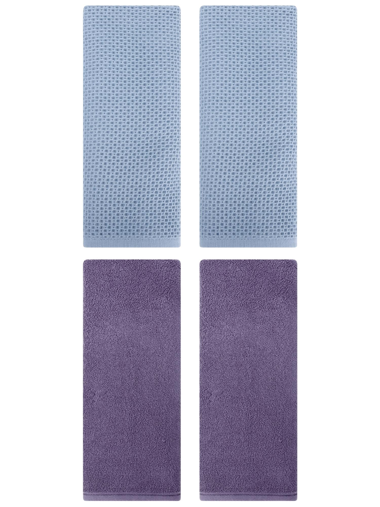 Unique Bargains 4 Pcs Cotton Hand Towels 13" x 30" Steel Blue/Dark Purple
