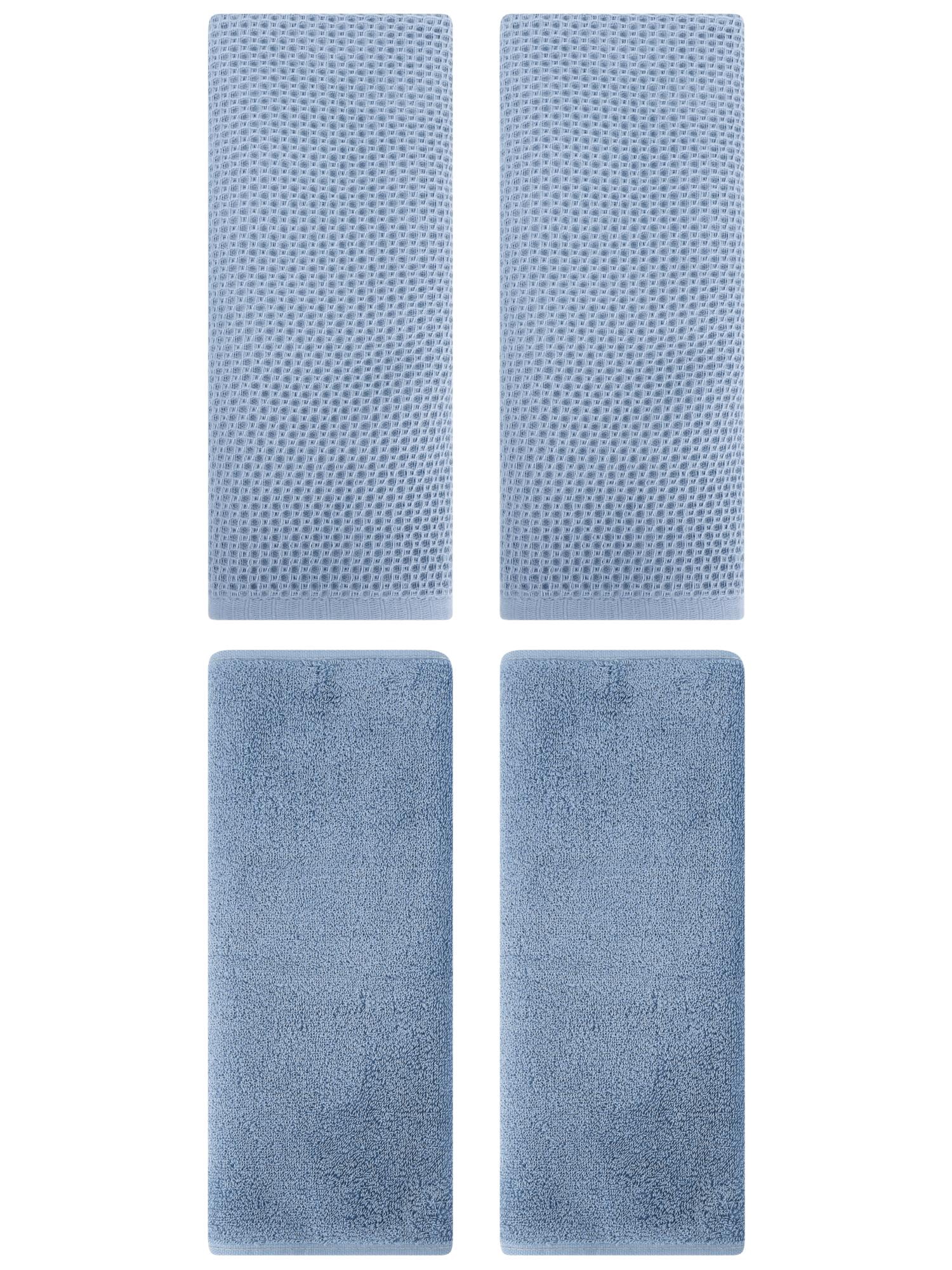Unique Bargains 4 Pcs Cotton Hand Towels 13" x 30" Steel Blue/Light Steel Blue