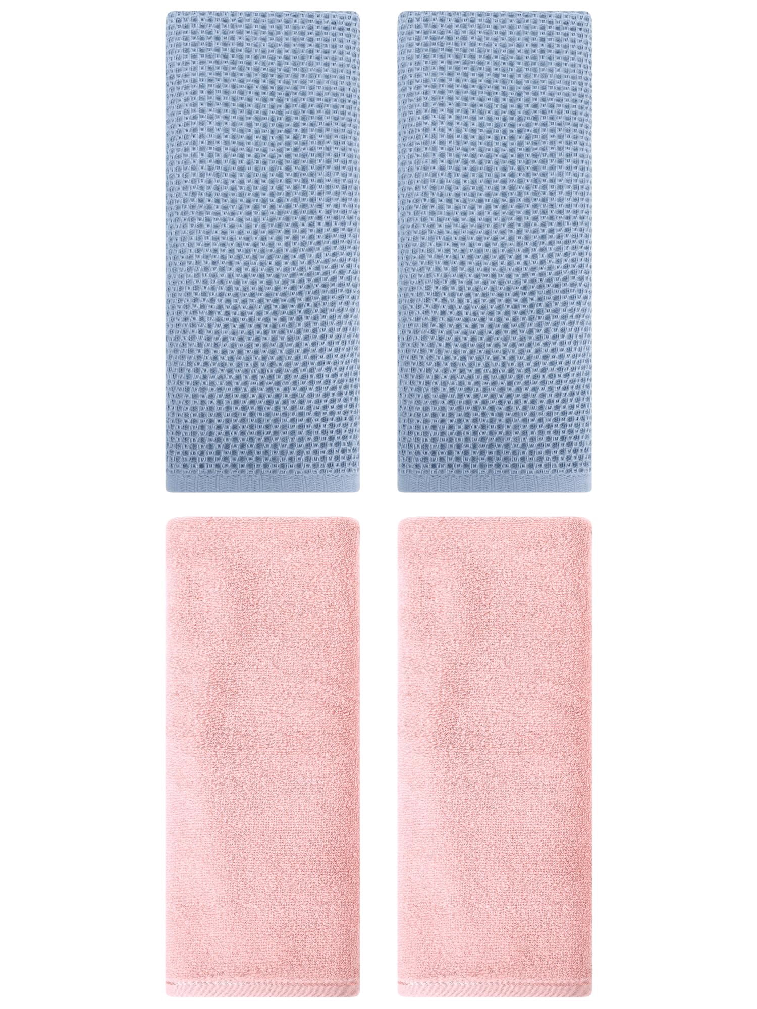 Unique Bargains 4 Pcs Cotton Hand Towels 13" x 30" Steel Blue/Pink