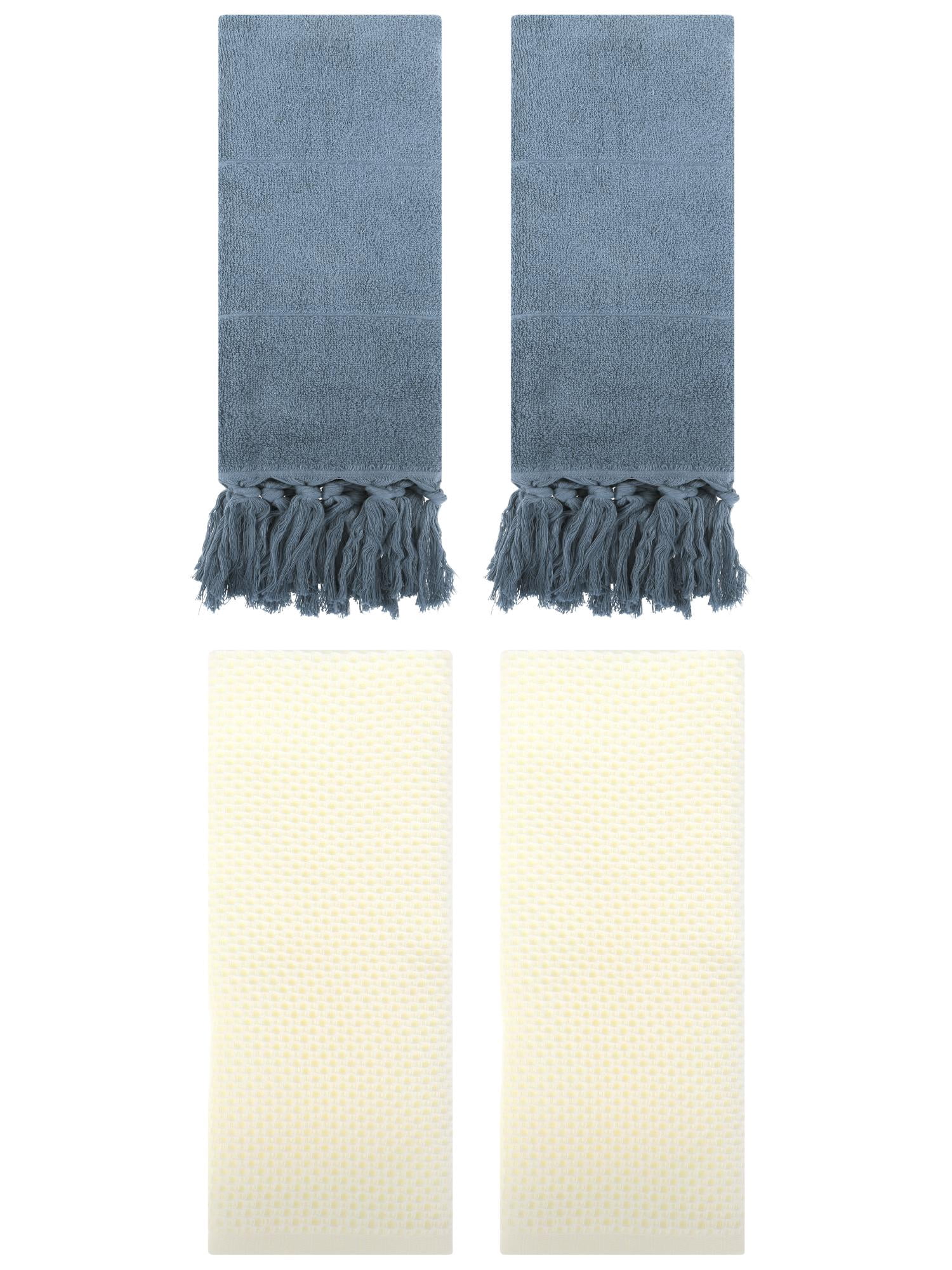 Unique Bargains 4 Pcs Cotton Hand Towels Blue/Beige 14" x 30"/13" x 30"