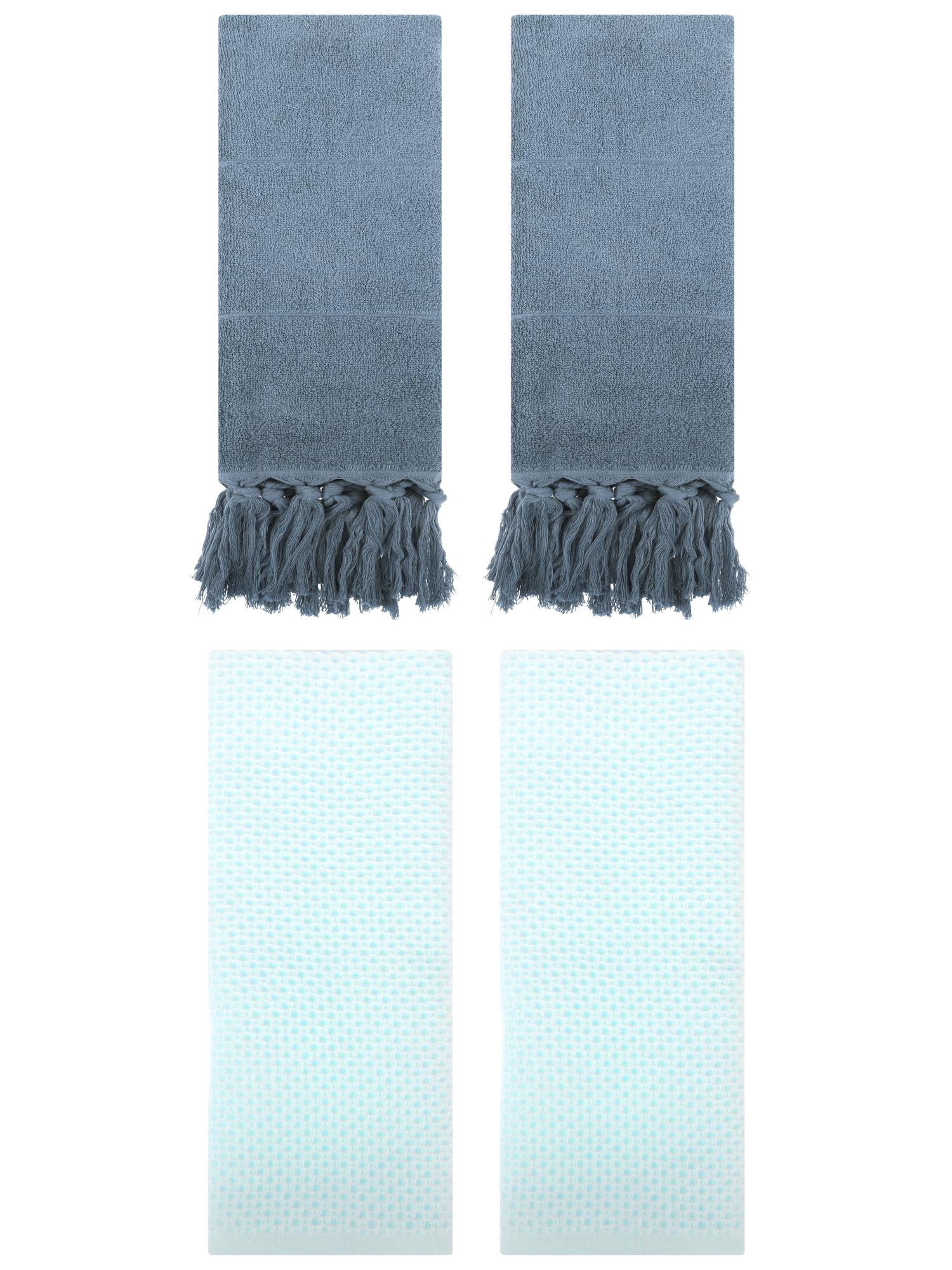 Unique Bargains 4 Pcs Cotton Hand Towels Blue/Light Cyan 14" x 30"/13" x 30"