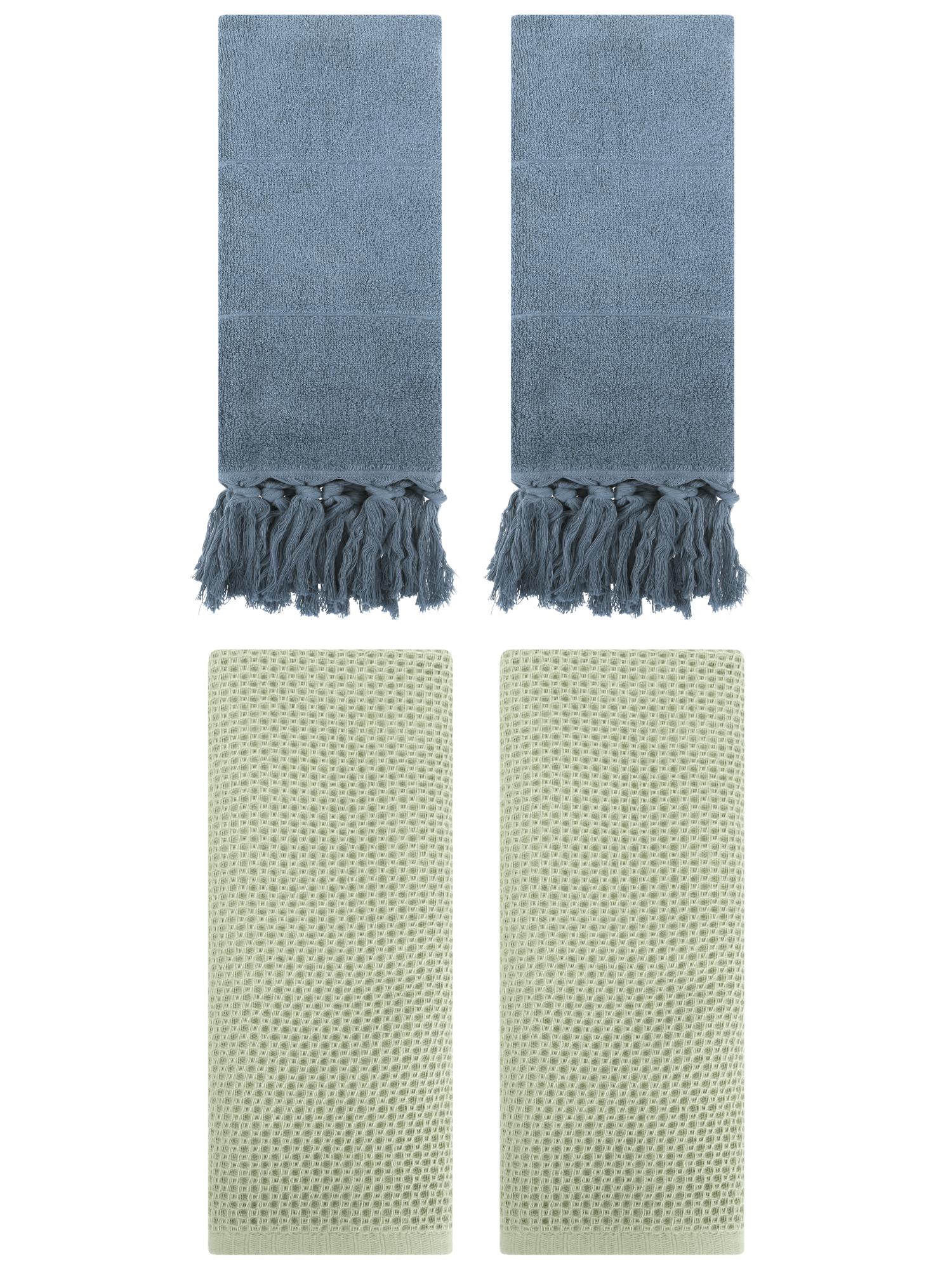 Unique Bargains 4 Pcs Cotton Hand Towels Blue/Light Green 14" x 30"/13" x 30"