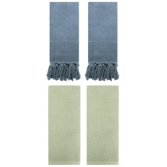 Unique Bargains 4 Pcs Cotton Hand Towels Blue/Light Green 14" x 30"/13" x 30"