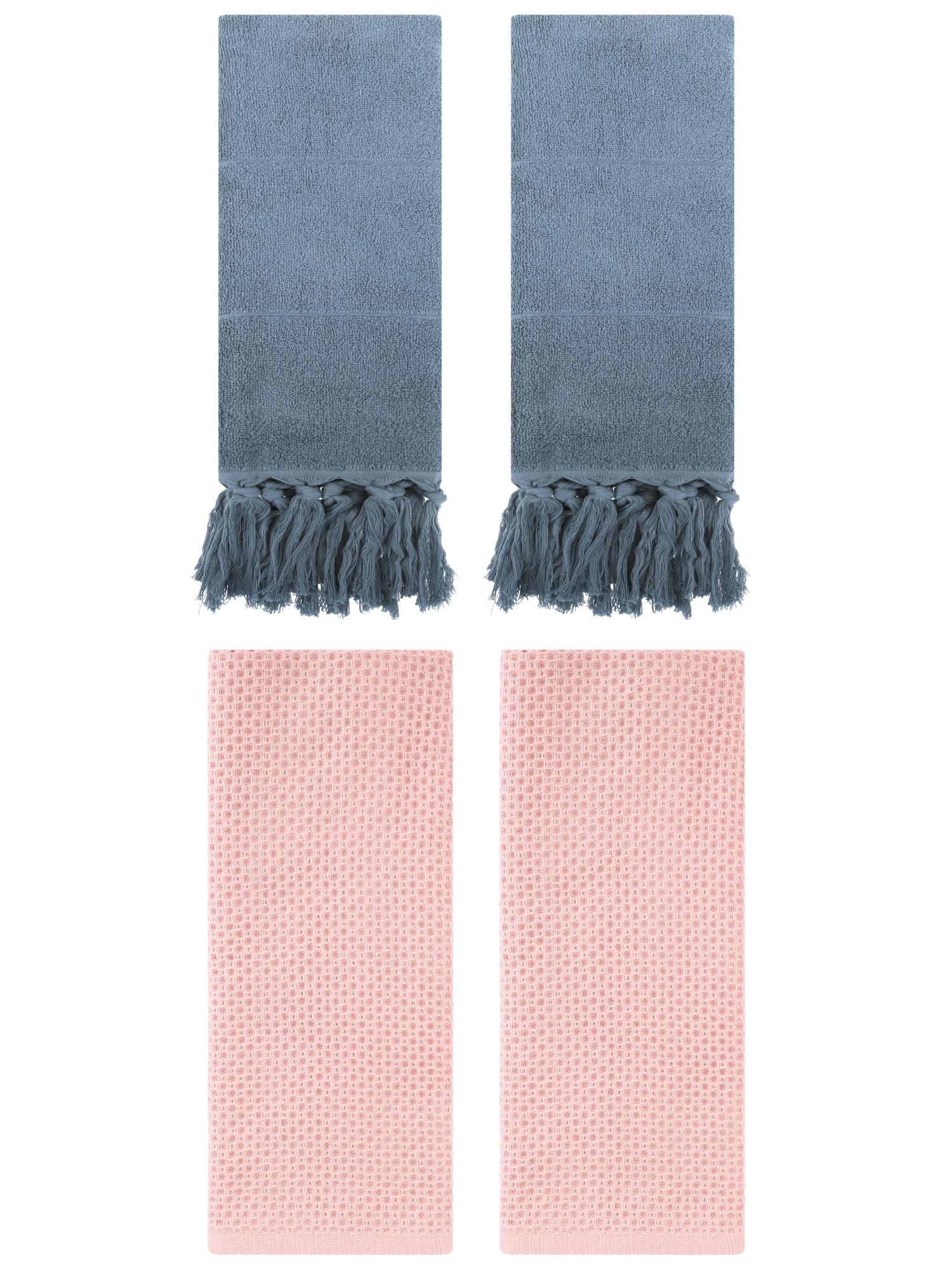 Unique Bargains 4 Pcs Cotton Hand Towels Blue/Pink 14" x 30"/13" x 30"