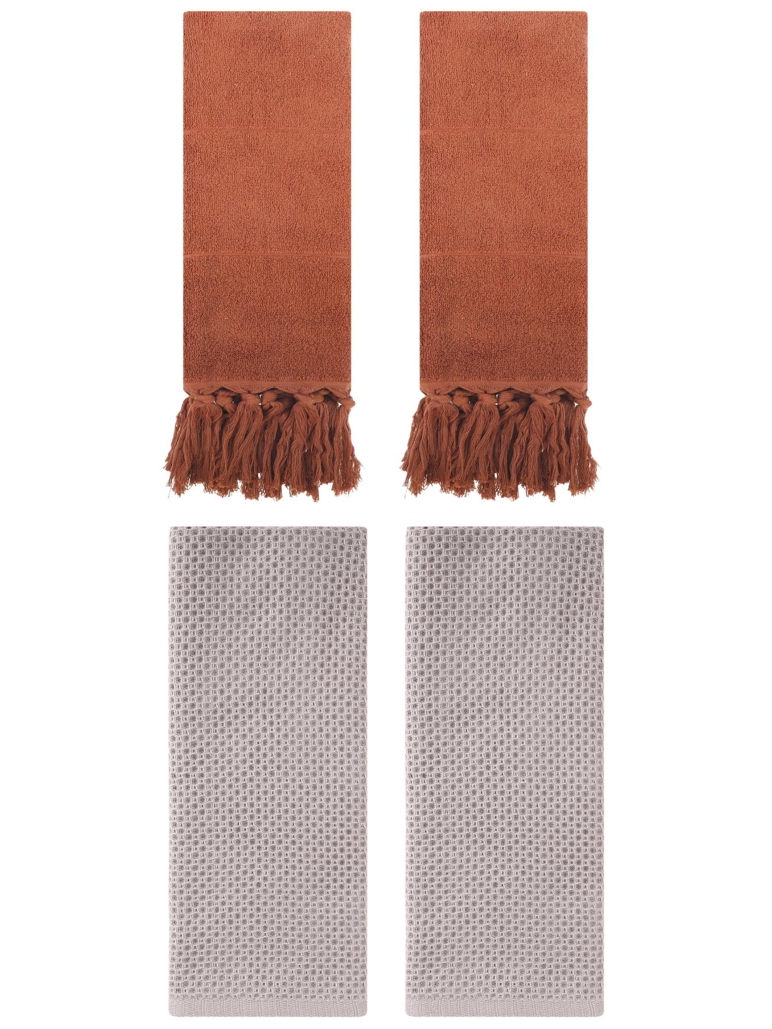 Unique Bargains 4 Pcs Cotton Hand Towels Brown/Camel 14" x 30"/13" x 30"