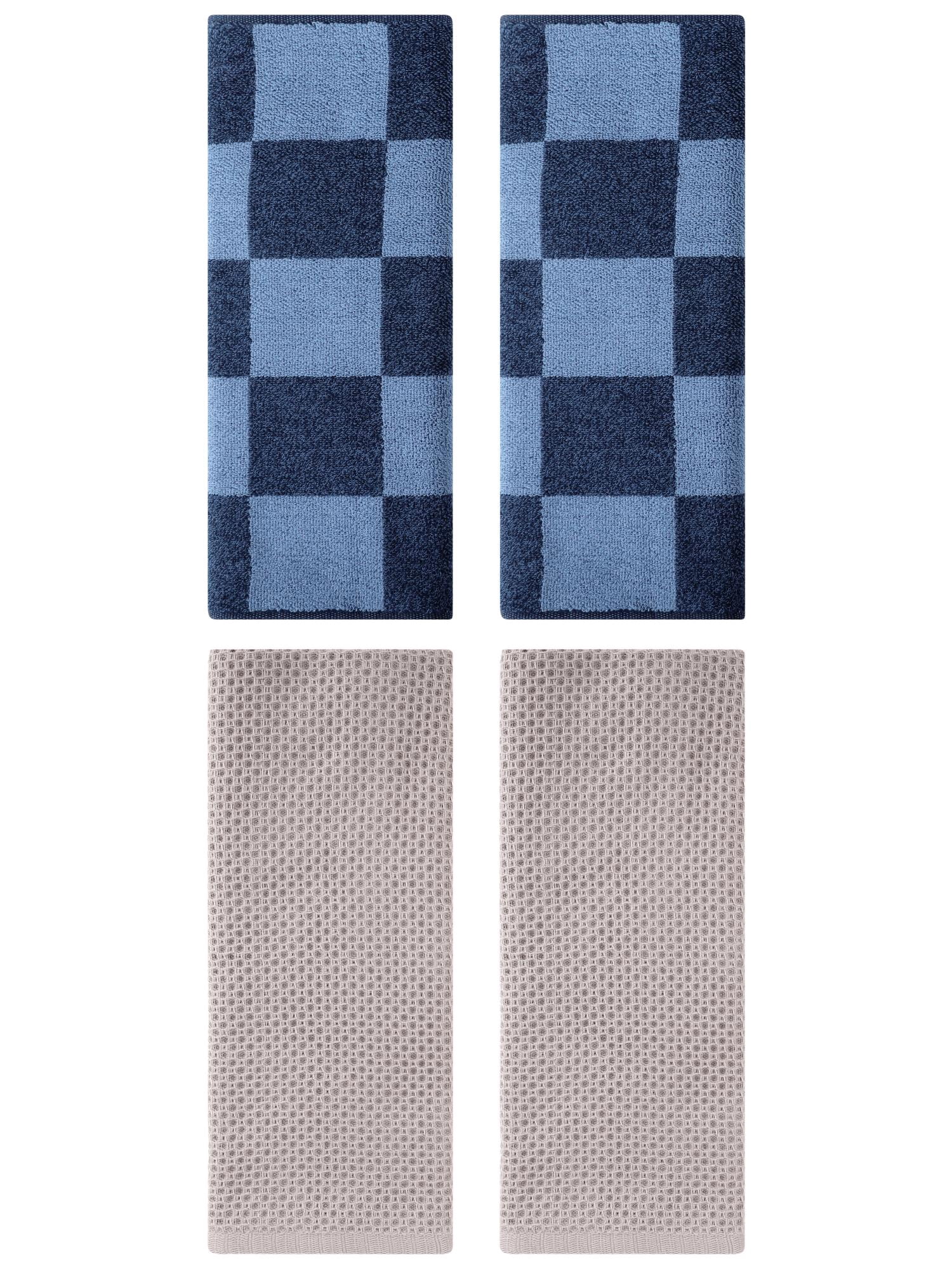 Unique Bargains 4 Pcs Cotton Hand Towels Camel/Dark Blue 13" x 30"/14" x 28"