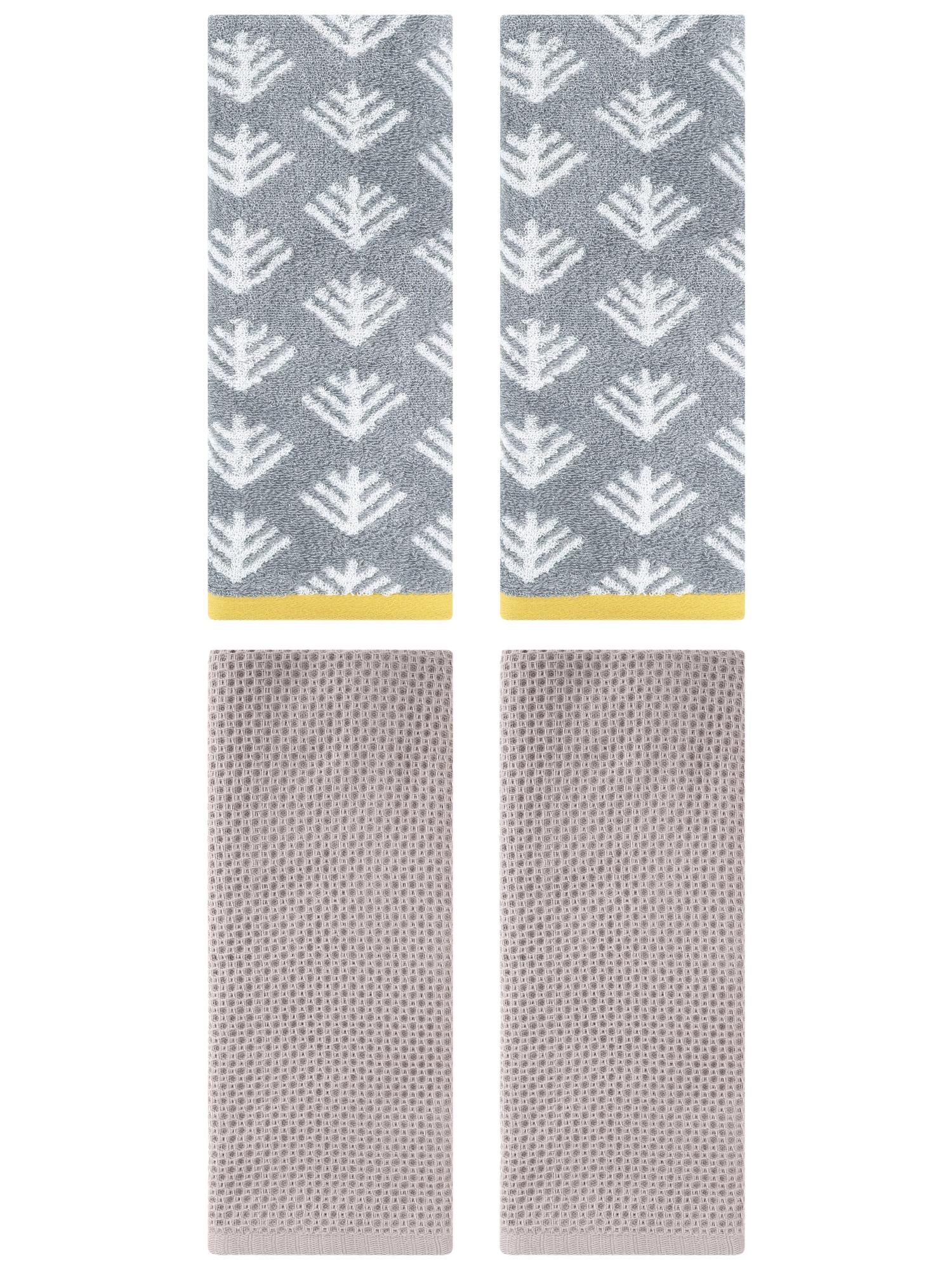 Unique Bargains 4 Pcs Cotton Hand Towels Camel/Dark Grey 13" x 30"/14" x 30"