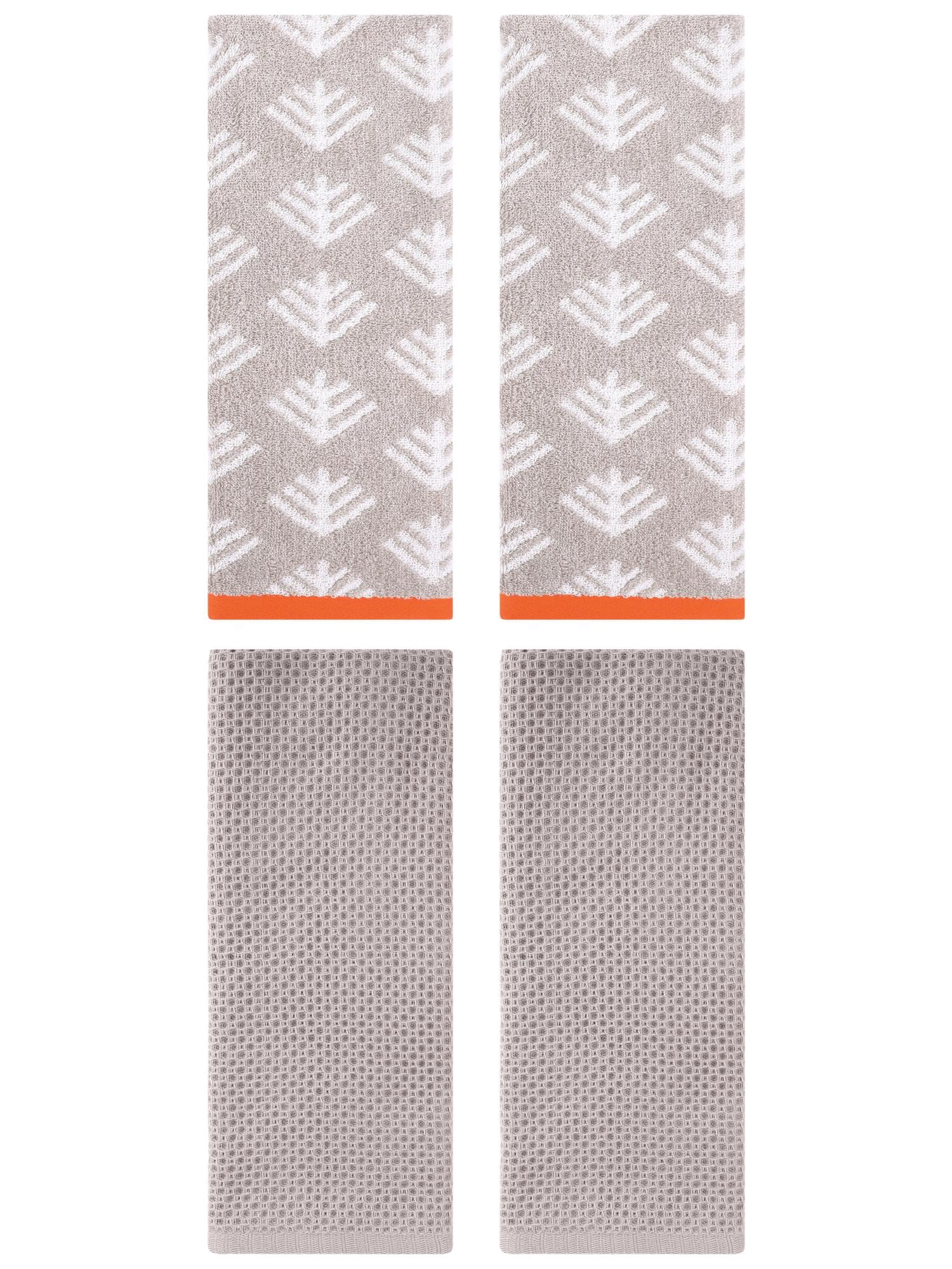 Unique Bargains 4 Pcs Cotton Hand Towels Camel/Light Grey 13" x 30"/14" x 30"