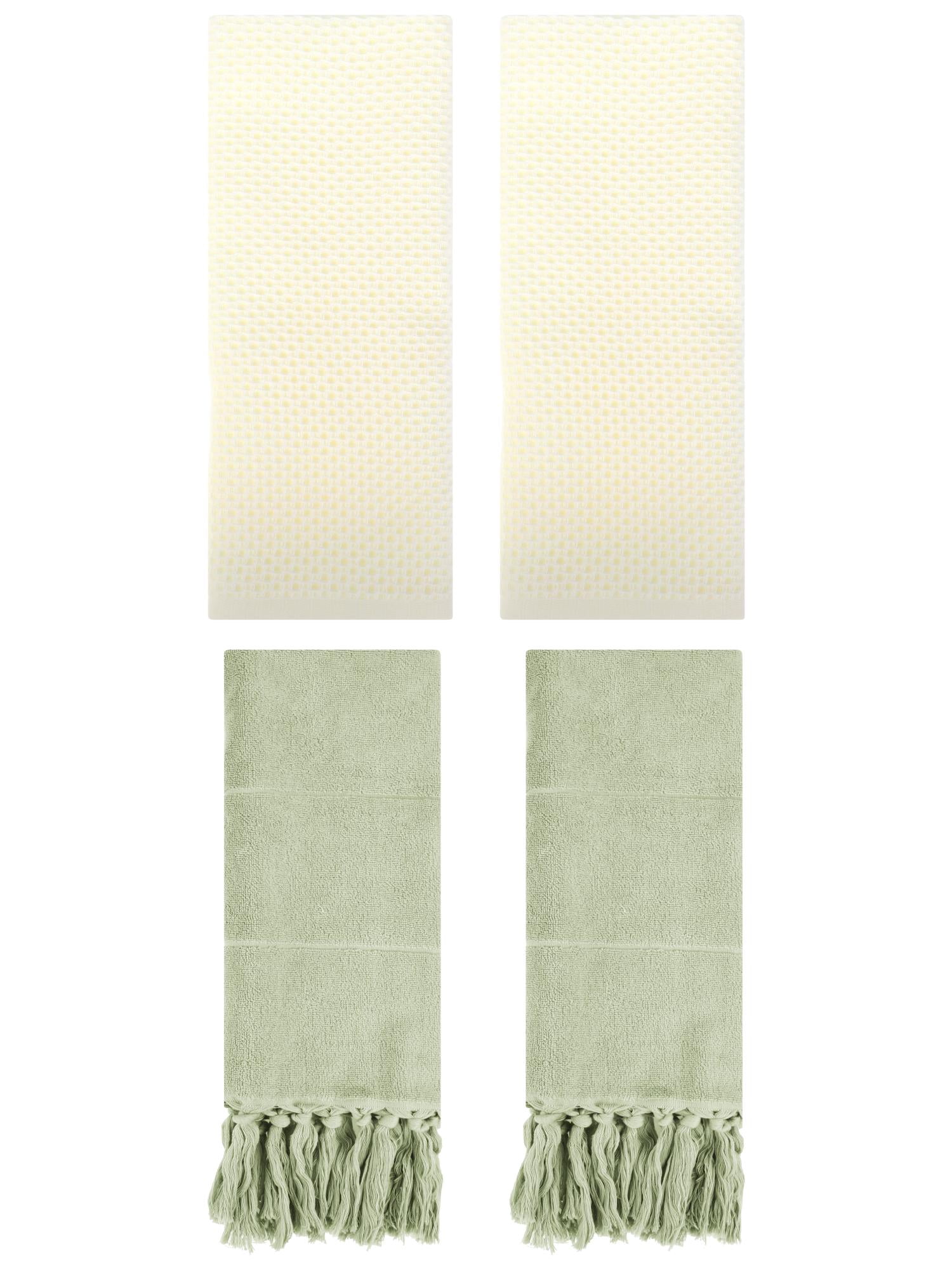 Unique Bargains 4 Pcs Cotton Hand Towels Green/Beige 14" x 30"/13" x 30"