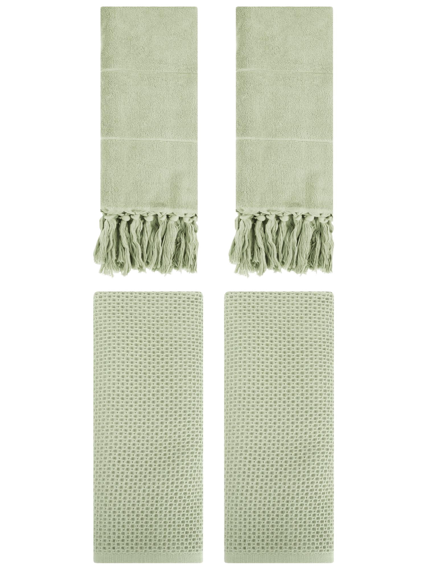 Unique Bargains 4 Pcs Cotton Hand Towels Green/Light Green 14" x 30"/13" x 30"