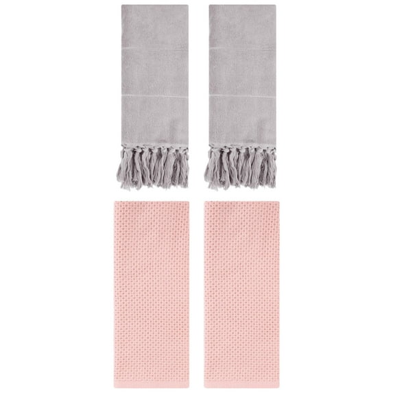 Unique Bargains 4 Pcs Cotton Hand Towels Grey/Pink 14" x 30"/13" x 30"