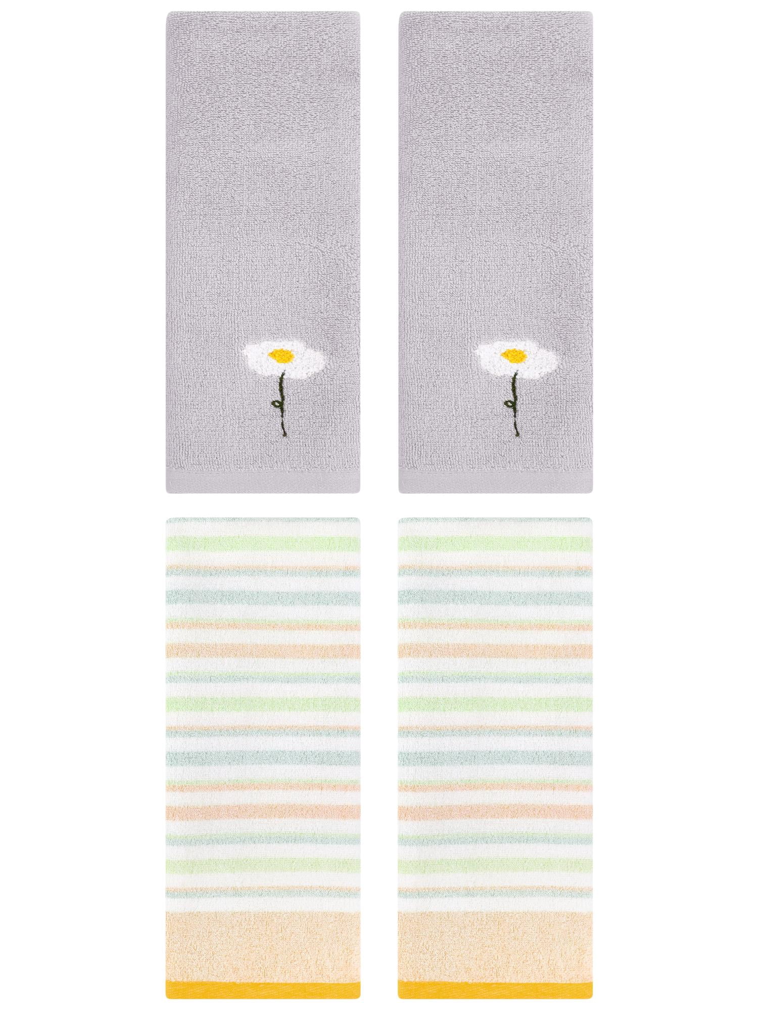 Unique Bargains 4 Pcs Cotton Hand Towels Grey/Yellow 13" x 30"/13" x 27"
