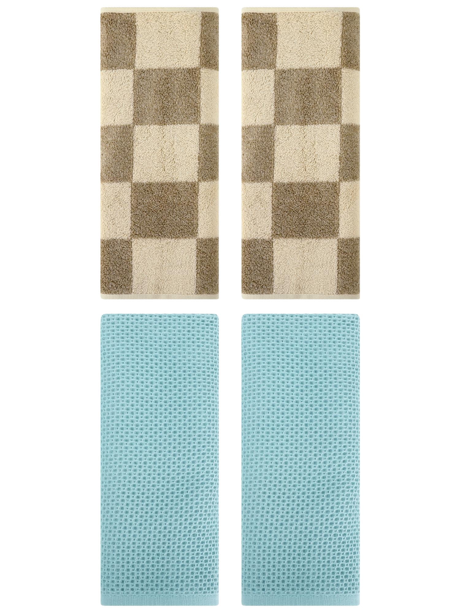 Unique Bargains 4 Pcs Cotton Hand Towels Light Blue/Brown 13" x 30"/14" x 28"